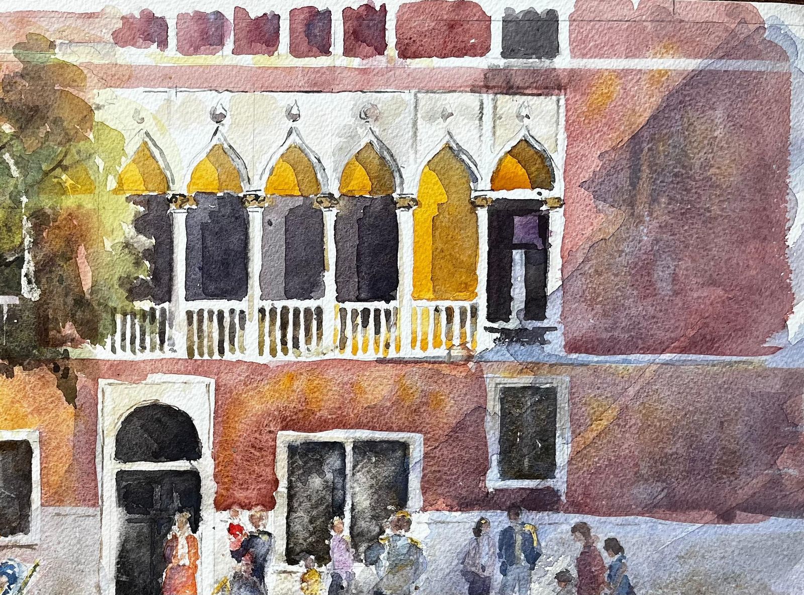 Anthony Herbertvenice Palazzo With Artists Painting En Plein Air Original Watercolour Scene photo for sale