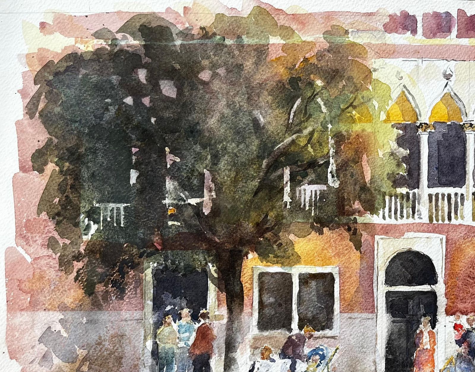 Anthony Herbertvenice Palazzo With Artists Painting En Plein Air Original Watercolour Scene photo Art