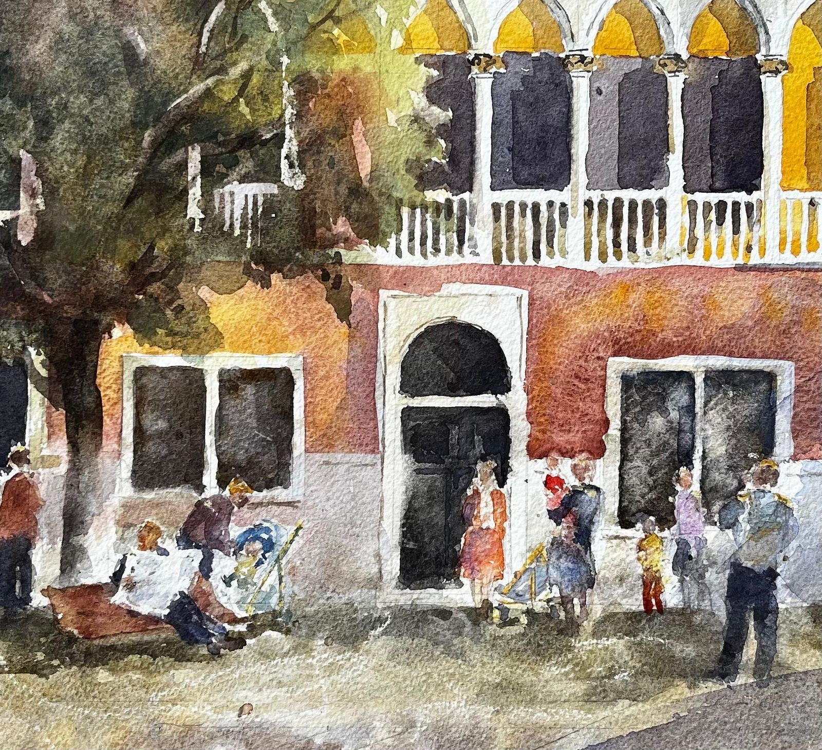 Anthony Herbertvenice Palazzo With Artists Painting En Plein Air Original Watercolour Scene photo vinterior
