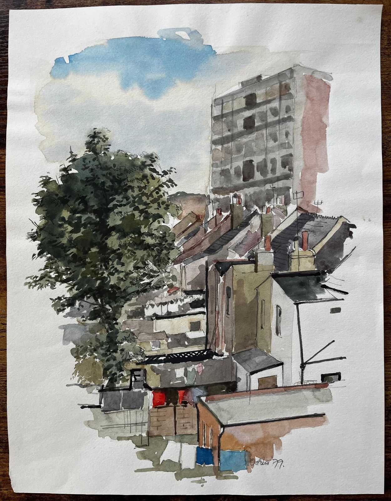 Anthony Herbertview Of Rooftops And Tower Block With Tree London 1979 Watercolour1979 photo furniture