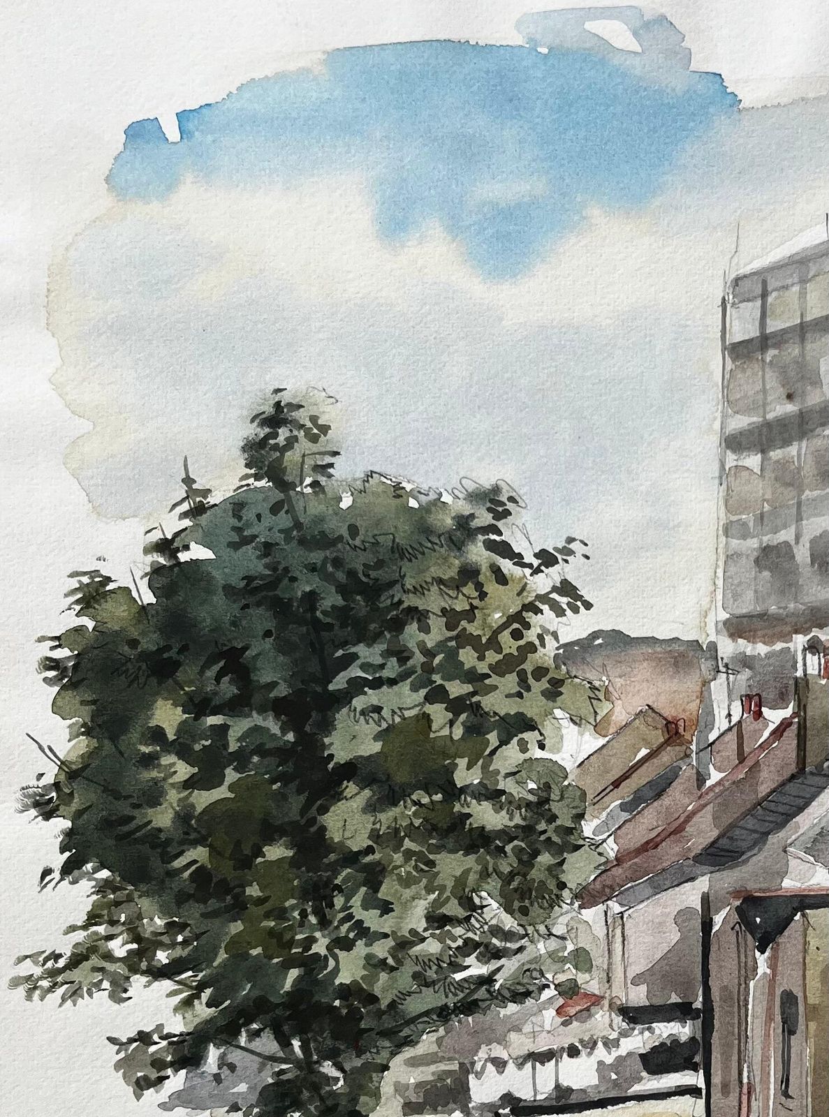 Anthony Herbertview Of Rooftops And Tower Block With Tree London 1979 Watercolour1979 photo 418.0