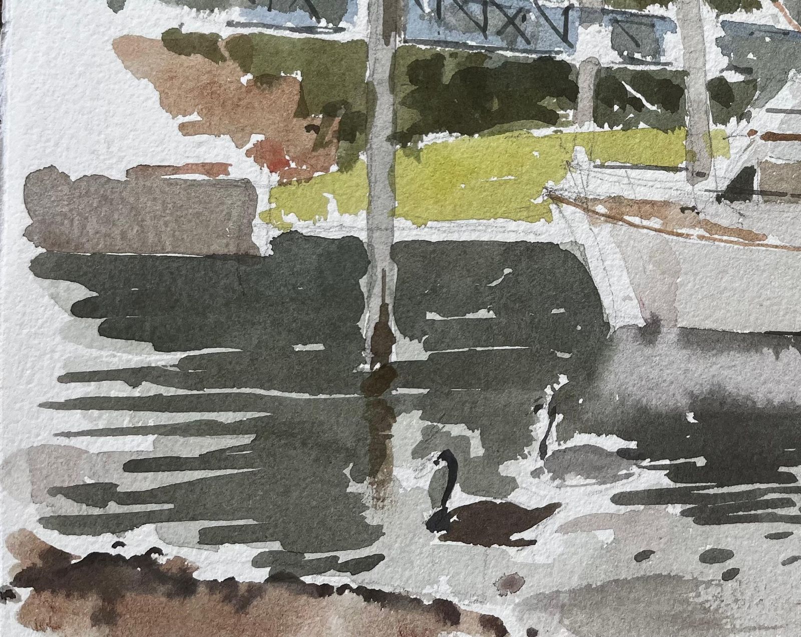 Anthony Herbertteddington Bridge River Thames Scene With Boat Swan And Trees Watercolour photo vinterior