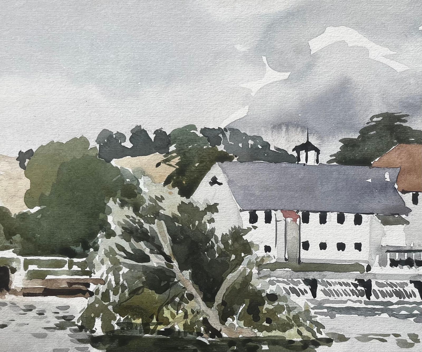 Anthony Herbertgeorge Adams Lock On The River Thames Watercolour Of Mill Building And Sluice photo buy