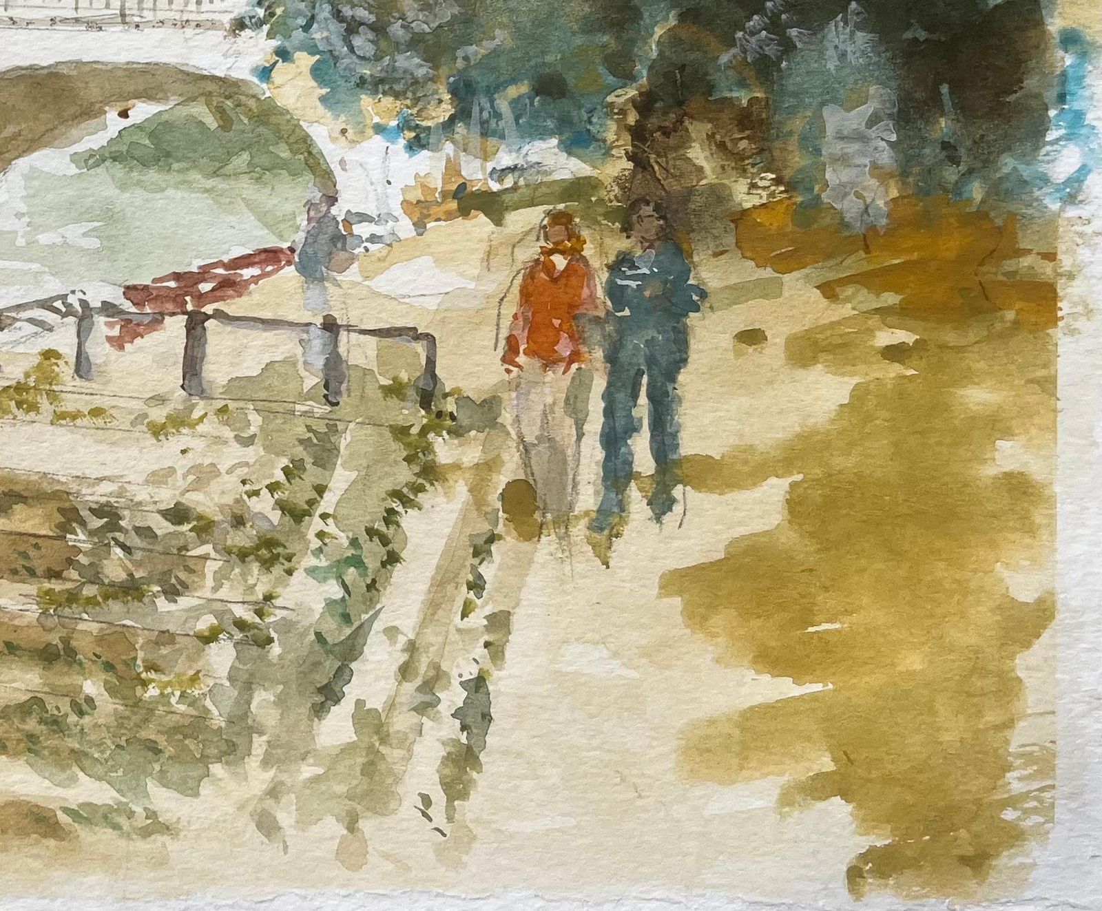 Anthony Herbertriverside Walk By Richmond Bridge With Boats And Trees London Watercolour Scene photo Art