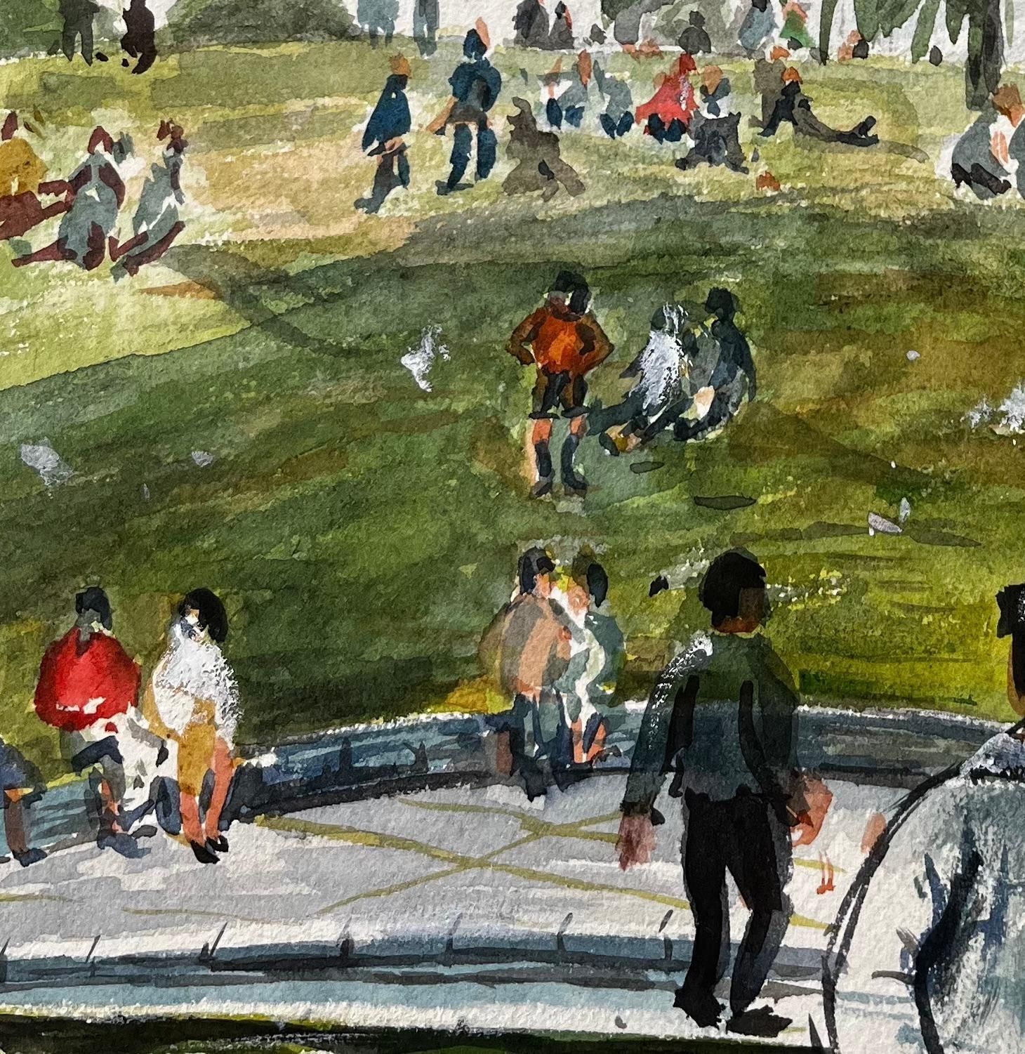 John Steane (B.1931)people Relaxing On The Green In Evesham With Church View British Watercolour photo buy