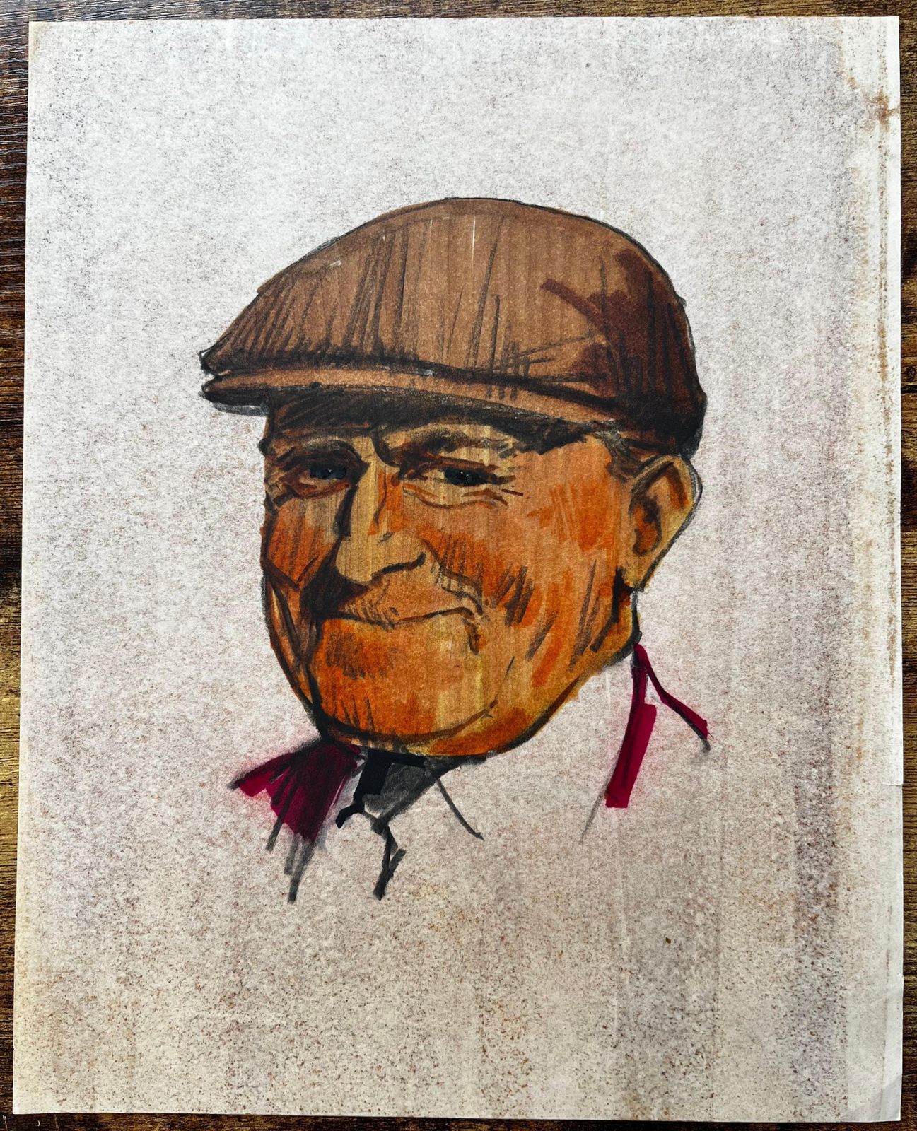 Anthony Herbertcoloured Portrait Of Smiling Man In Flat Cap On Toned Paper photo furniture
