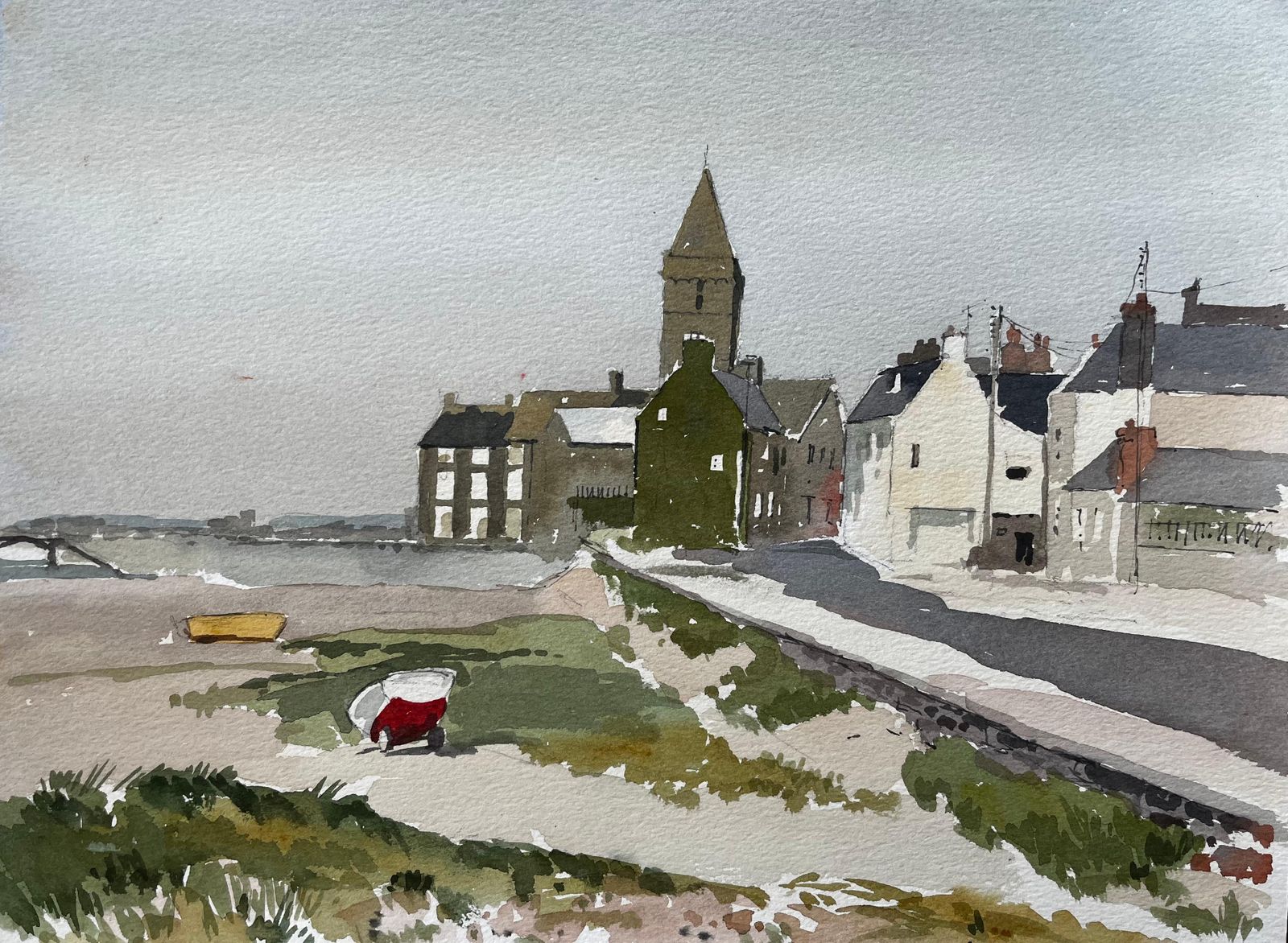 Anthony Herbertcoastal Village With Church Tower And Moored Boats Hope Borth 1988 Signed1988