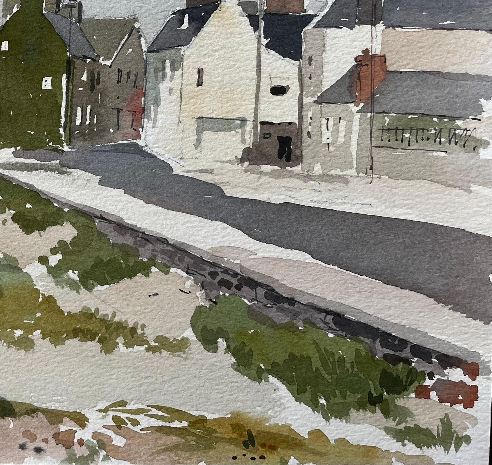 Anthony Herbertcoastal Village With Church Tower And Moored Boats Hope Borth 1988 Signed1988 photo 438.0