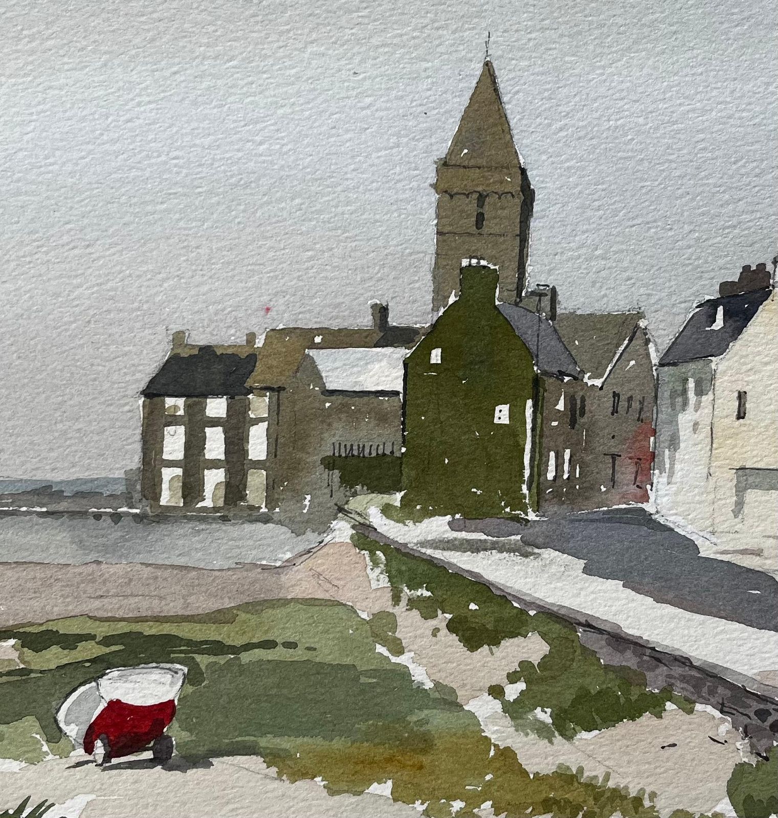 Anthony Herbertcoastal Village With Church Tower And Moored Boats Hope Borth 1988 Signed1988 photo buy