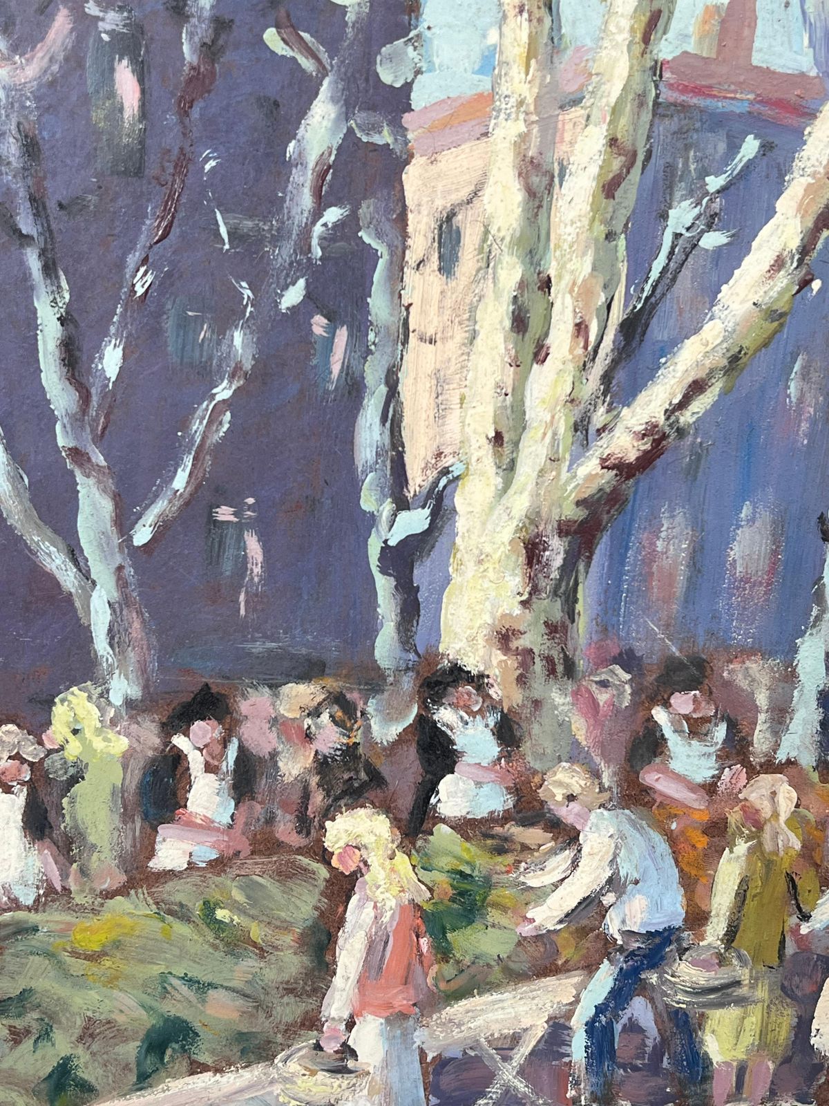 Fanch Lelfigures Hustling At The French Market Under White Bare Trees Oil Painting photo 687.0