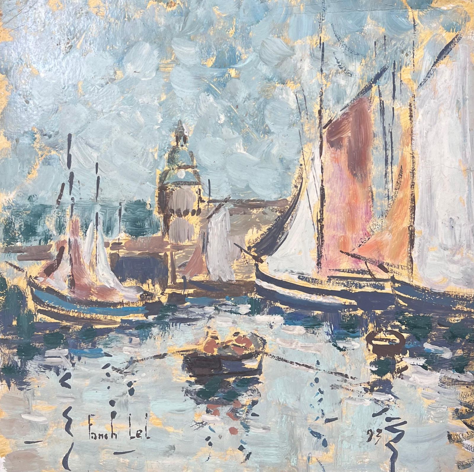 Fanch Lelrowing Boat Entering The Busy Harbour Full Of Sailing Boat Landscape Painting