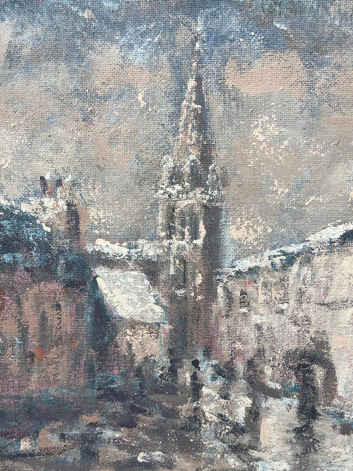Fanch Lelfoggy Day With Figures Walking Through The French Village Landscape Oil Painting photo vinterior