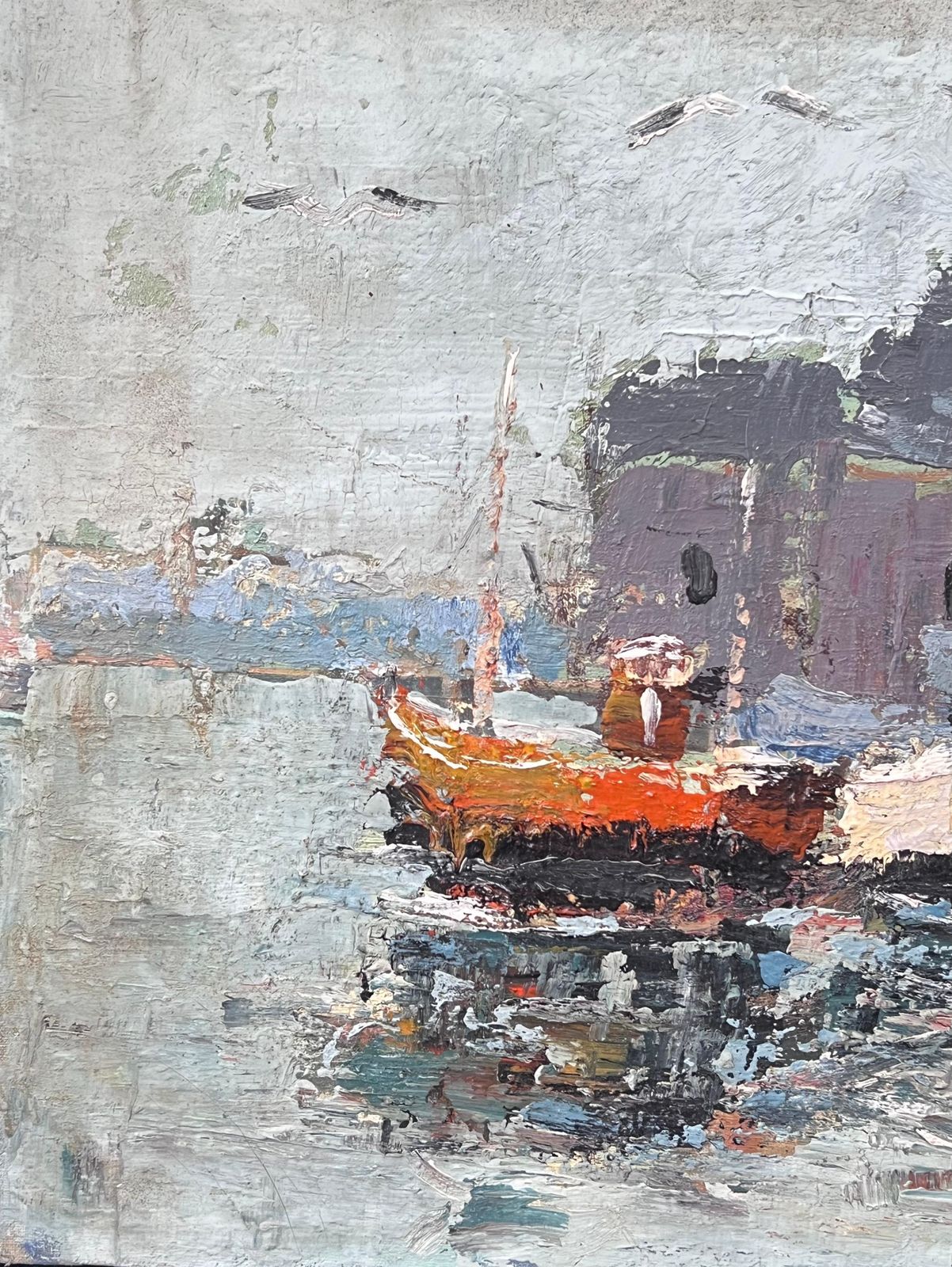 Fanch Lelblurred Colourful Boats In The Thick Blue Waters French Landscape Oil Painting photo vinterior