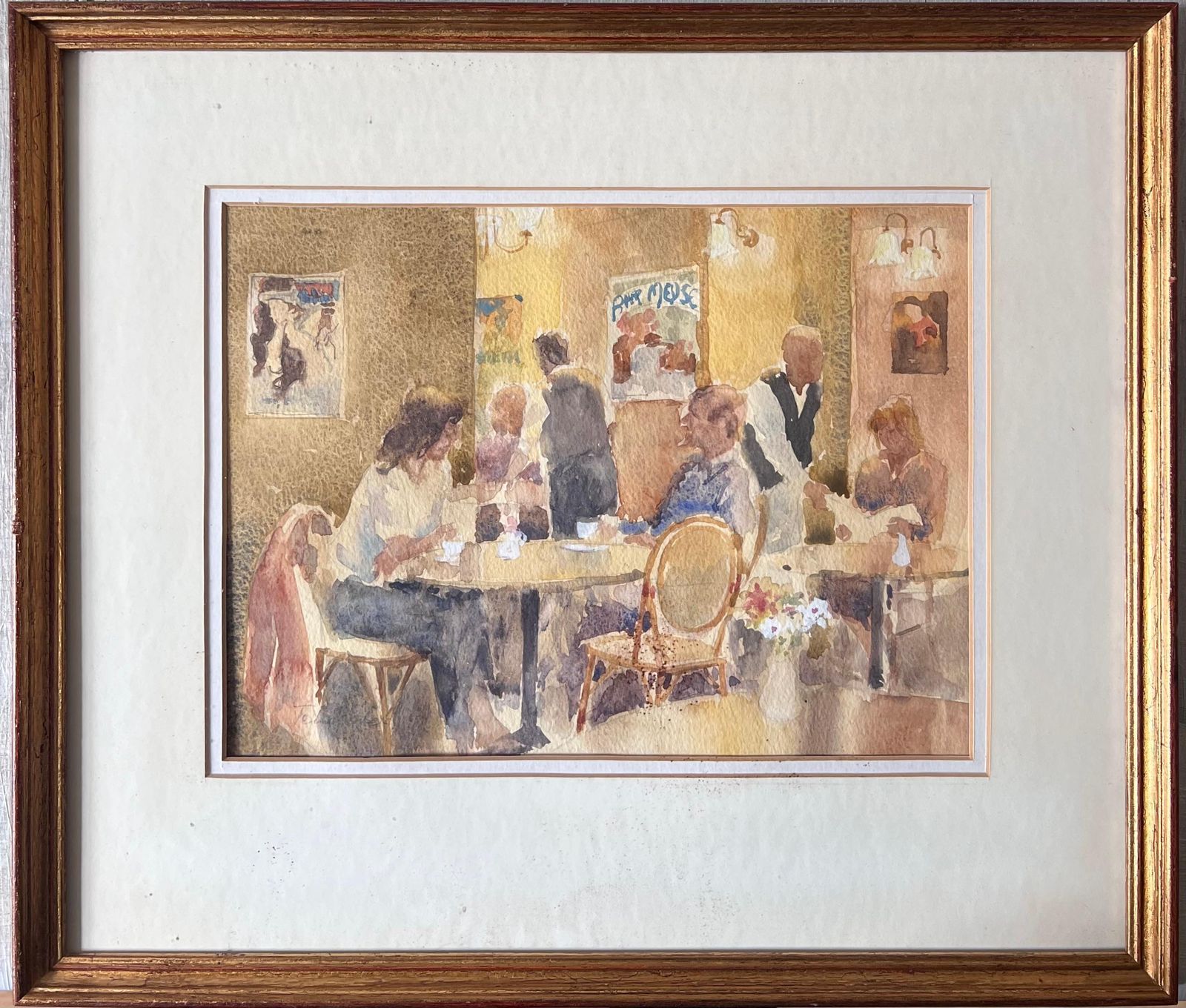 Anthony Herbertfigures Being Waited In A English Warm Lit Cafe Watercolour Painting