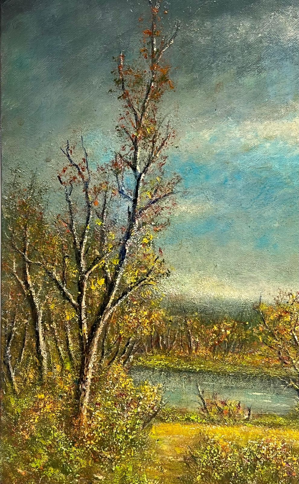 Jean Fouriemidnight Stormy Sky Over The Green River Bank Oil Painting Landscape photo for sale
