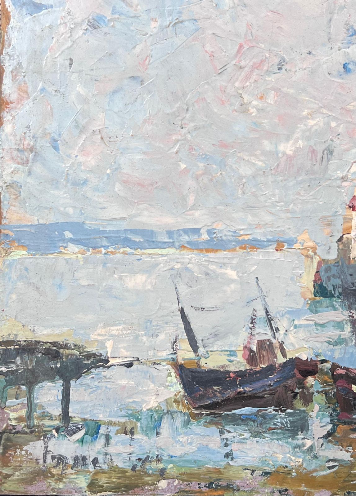 photo furniture Fanch Leldocked Boats At The Lighthouse Lit Harbour French Landscape Oil Painting