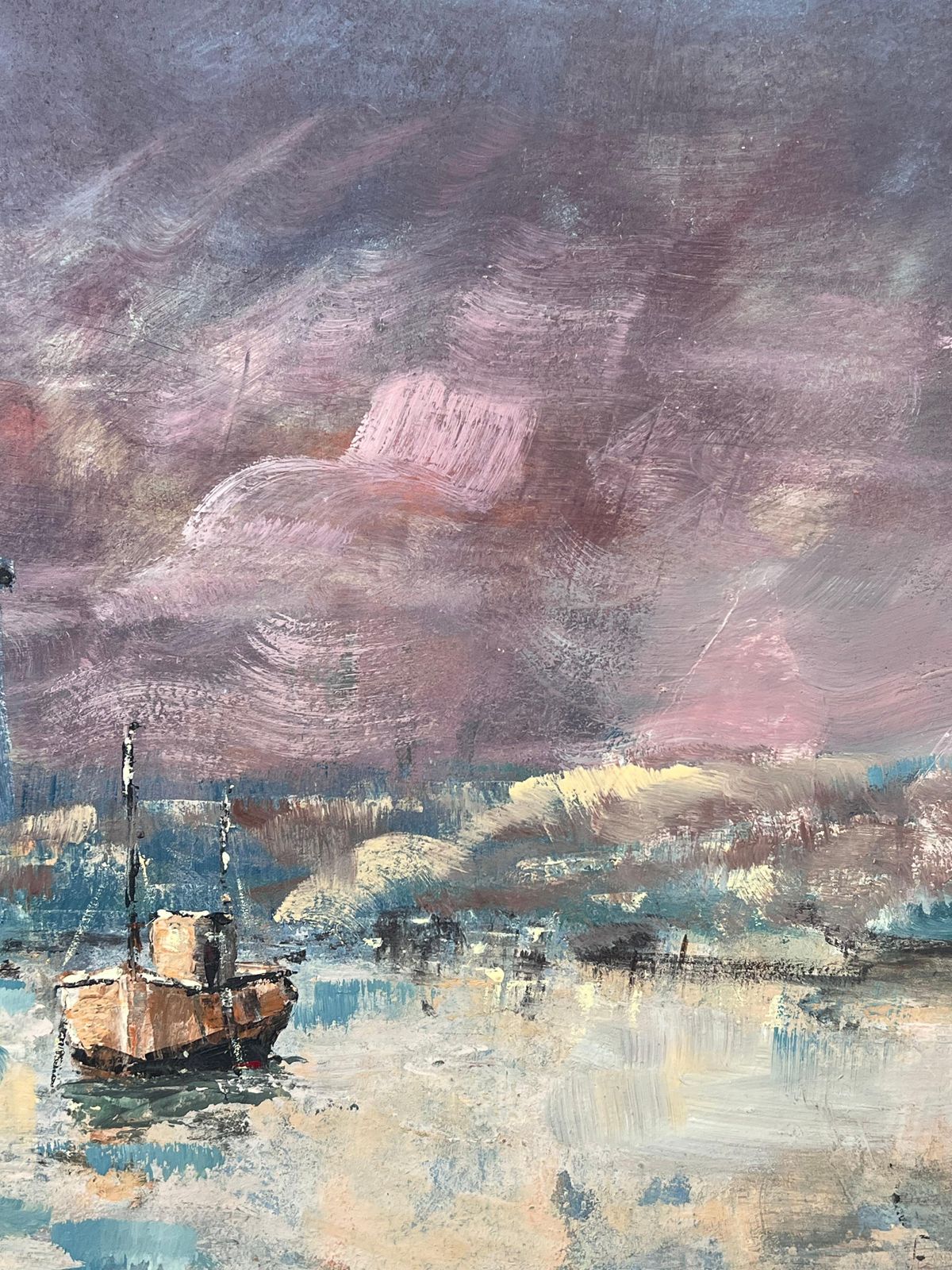 Fanch Lelpurple Sky Over Lighthouse Harbour Beach French Landscape Oil Painting photo Art