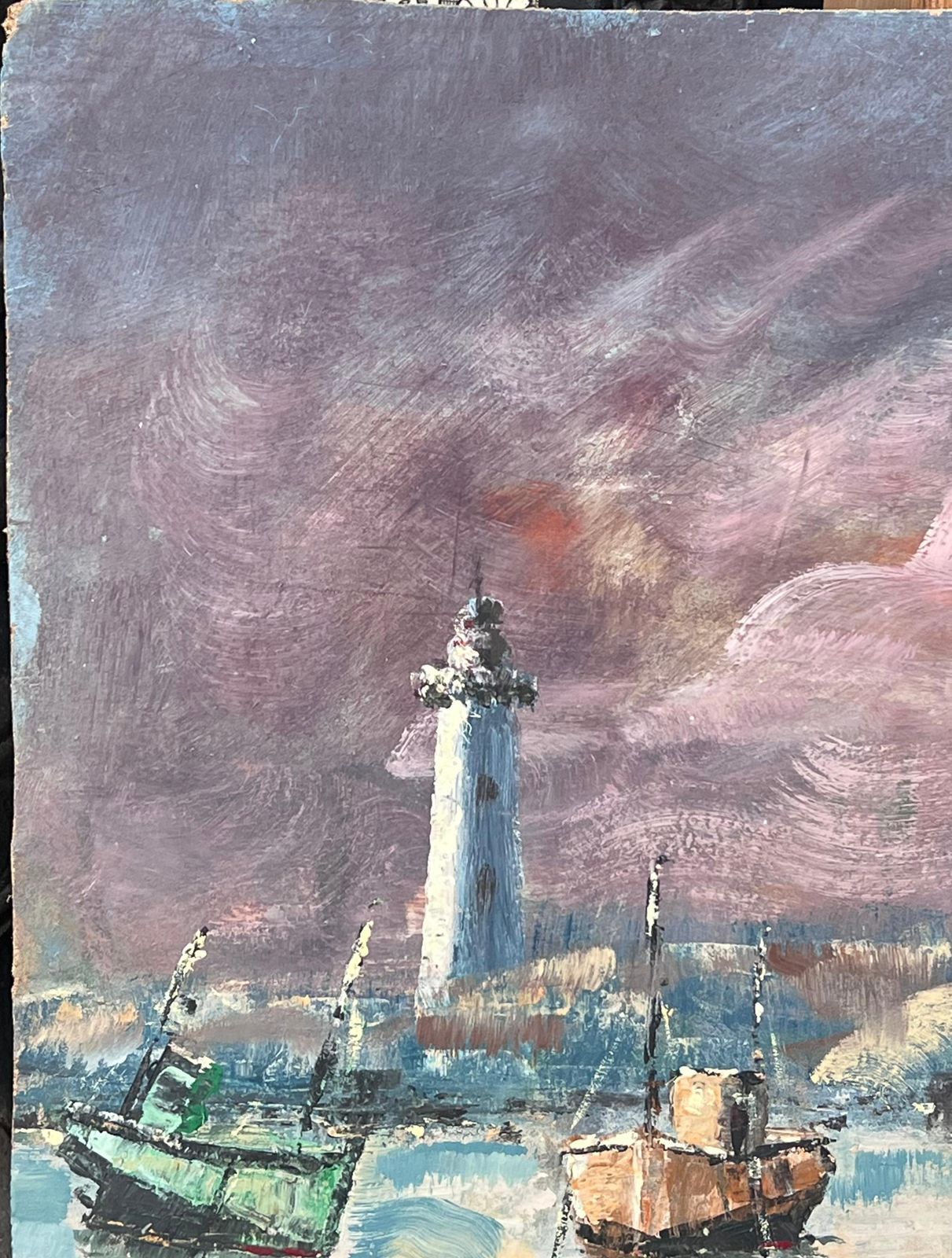 Fanch Lelpurple Sky Over Lighthouse Harbour Beach French Landscape Oil Painting photo vinterior
