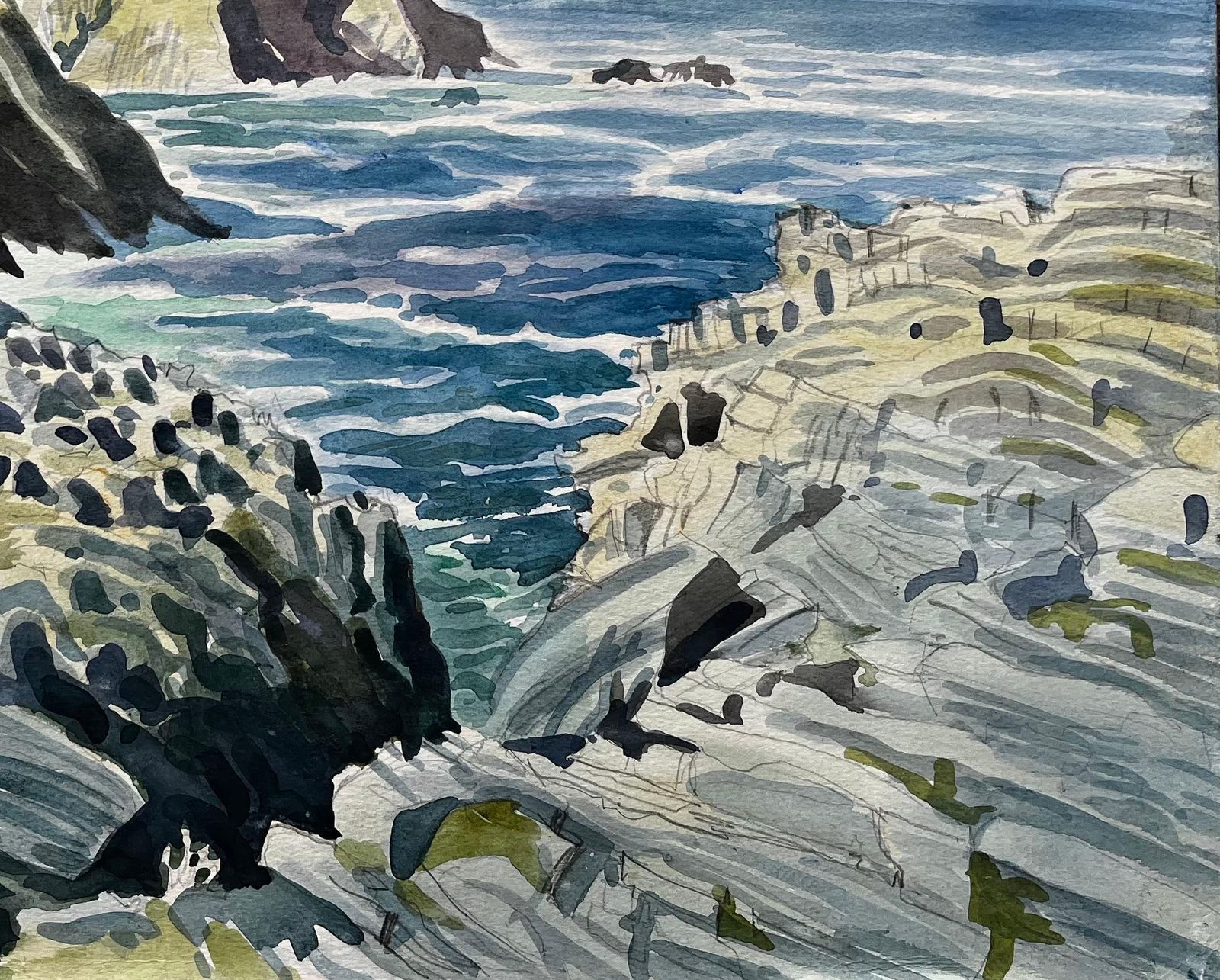 John Steane (B.1931)dramatic Dorset Coast Cliffs And Sea 1990 Watercolour By John Steane1990 photo for sale