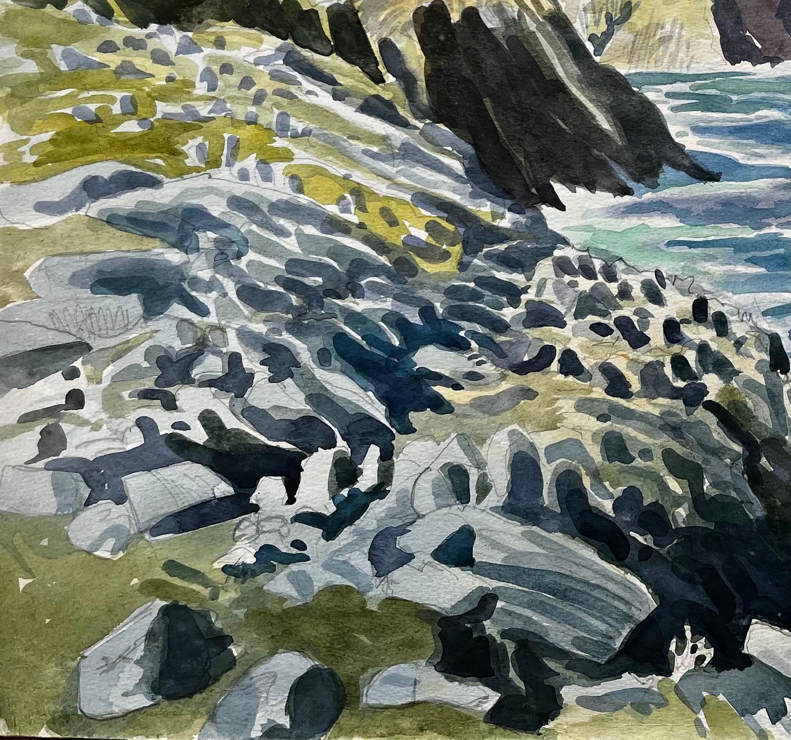 John Steane (B.1931)dramatic Dorset Coast Cliffs And Sea 1990 Watercolour By John Steane1990 photo Art