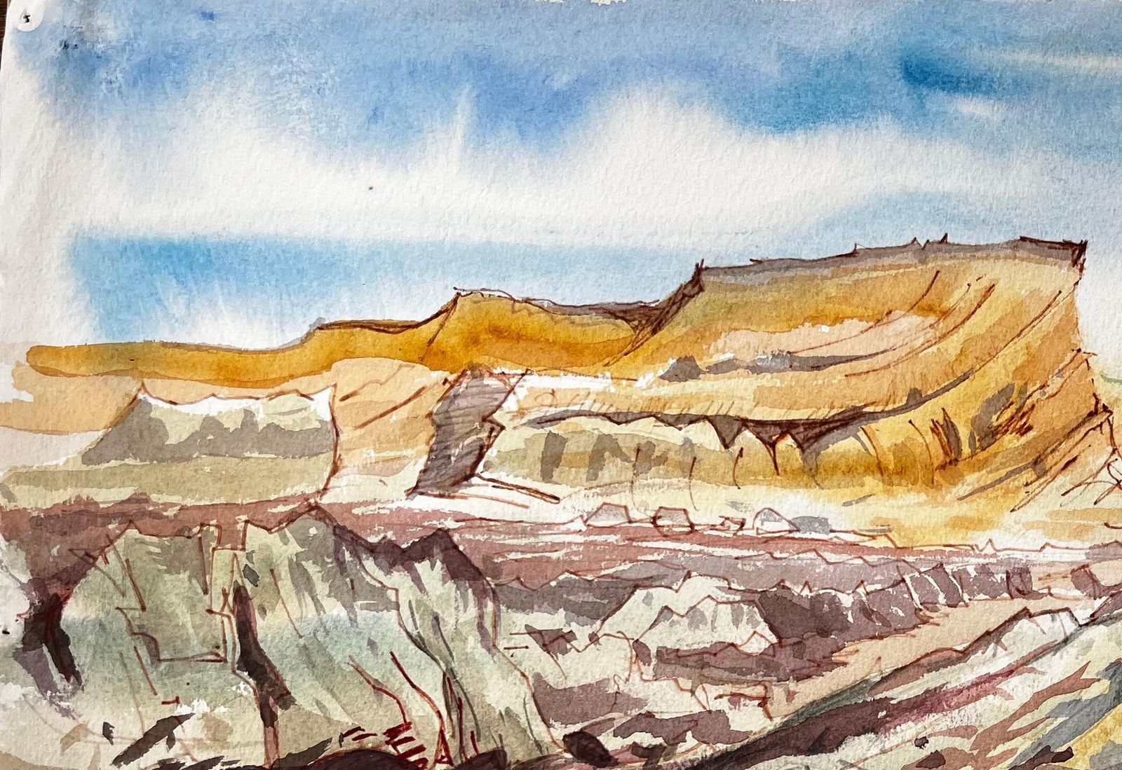 John Steane (B.1931)jurassic Cliffs Dorset Coast 1970s British Watercolour Landscape Painting1977 photo for sale
