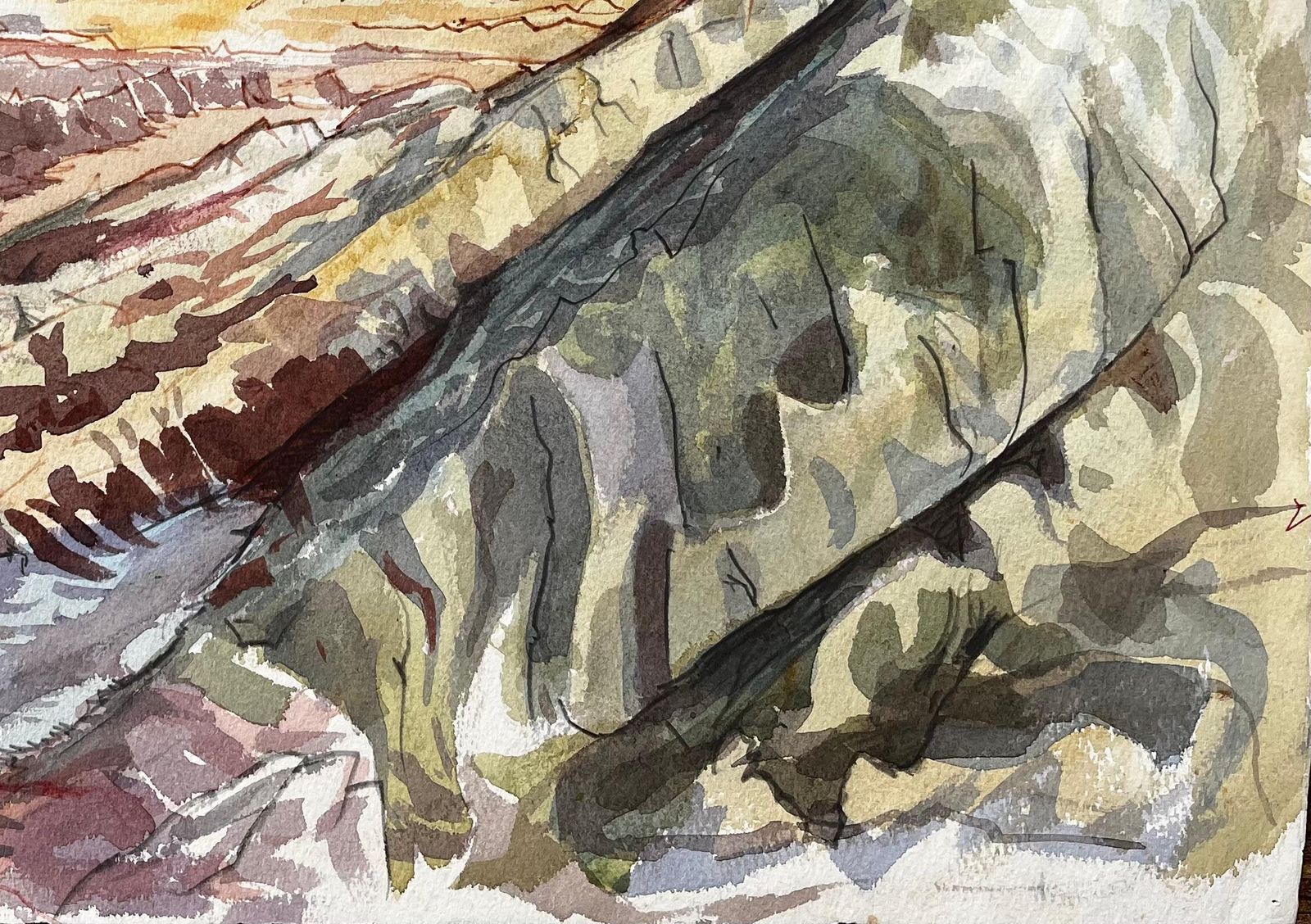John Steane (B.1931)jurassic Cliffs Dorset Coast 1970s British Watercolour Landscape Painting1977 photo 483.0