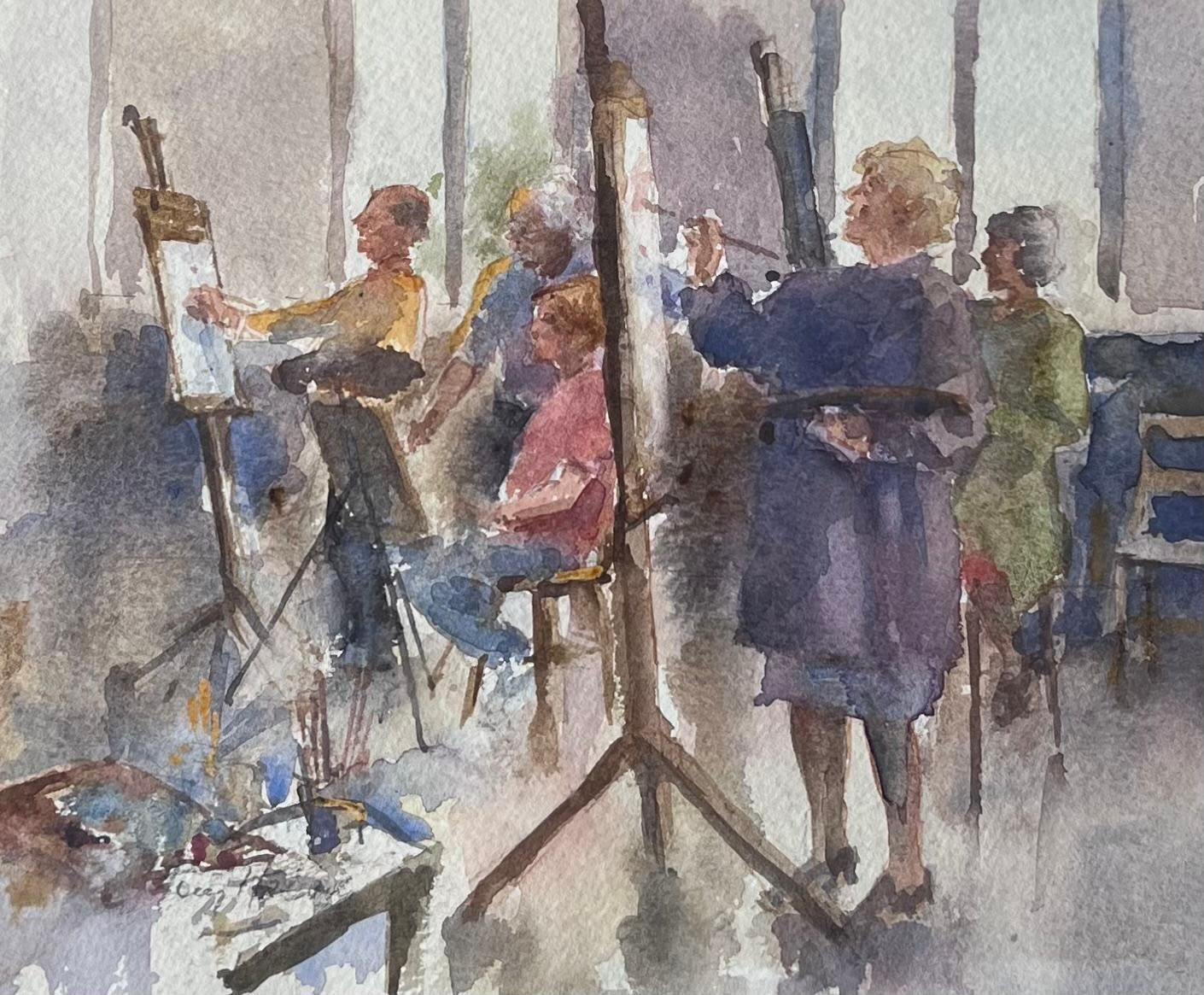 Anthony Herbertfigures Painting In An Art Class With Easels And Brushes British Watercolour photo 479.0