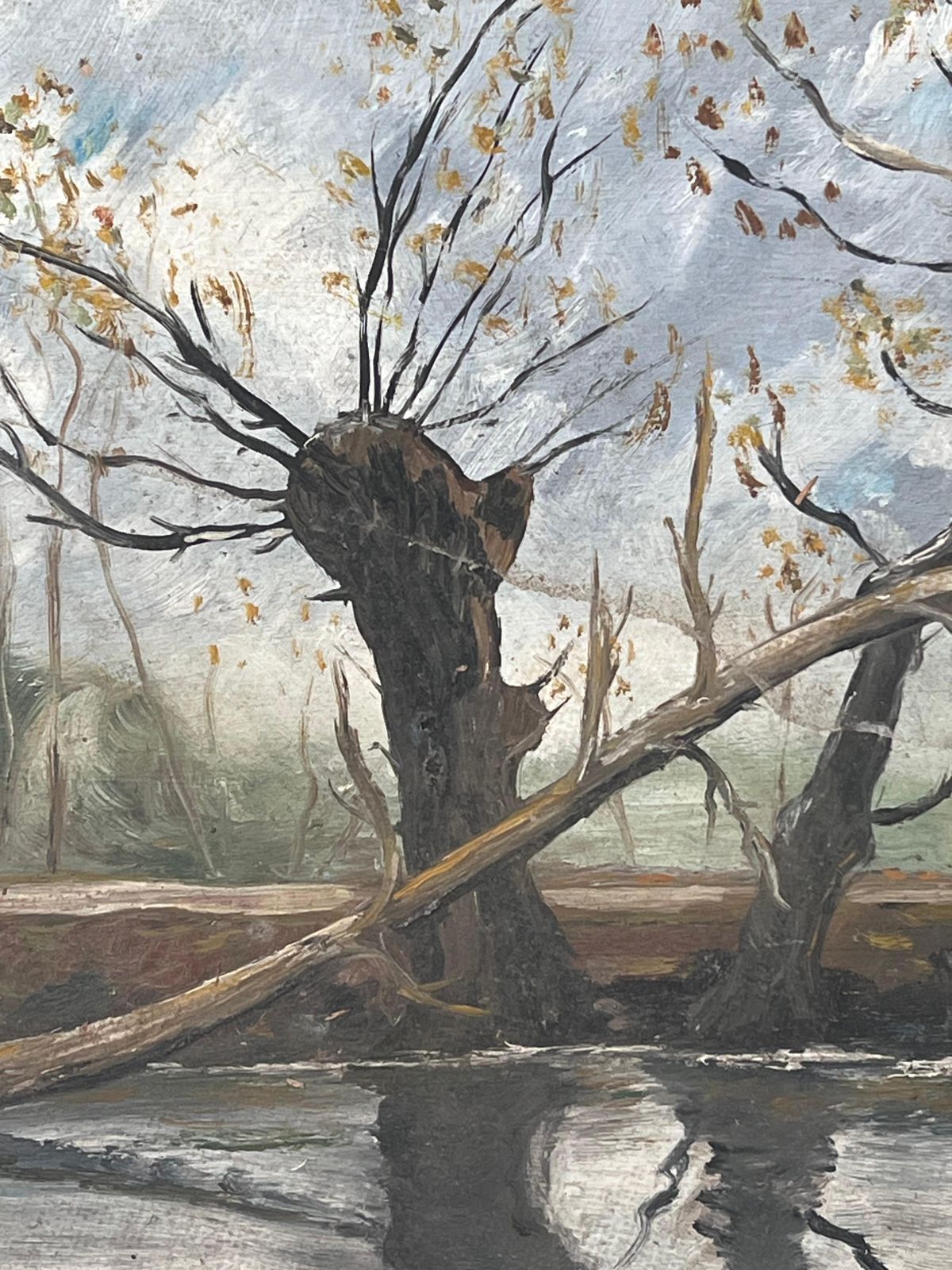 Fanch Lelfallen Tree Over Winter Village Riverside French Landscape Oil Painting photo for sale