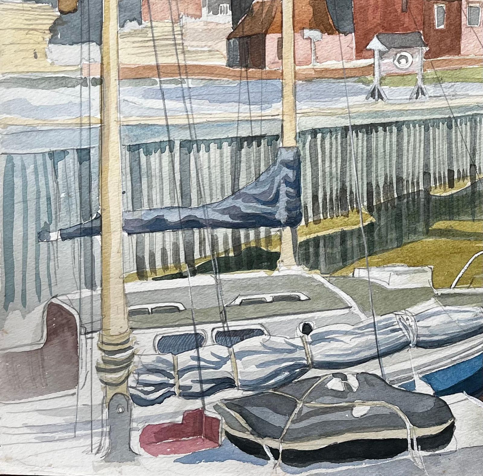 John Steane (B.1931)sandwich Harbour Kent Boats And Historic Waterfront British Watercolour photo 465.0
