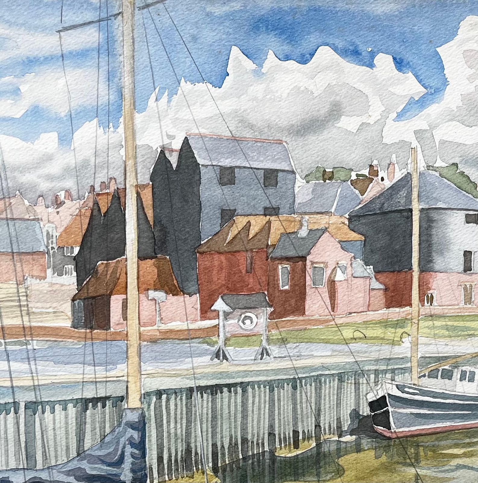 John Steane (B.1931)sandwich Harbour Kent Boats And Historic Waterfront British Watercolour photo buy