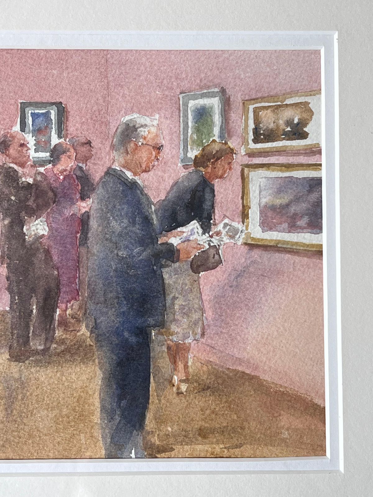 Anthony Herbertfigures Viewing The Gallery Exhibition In A Pink Interior British Watercolour photo vinterior