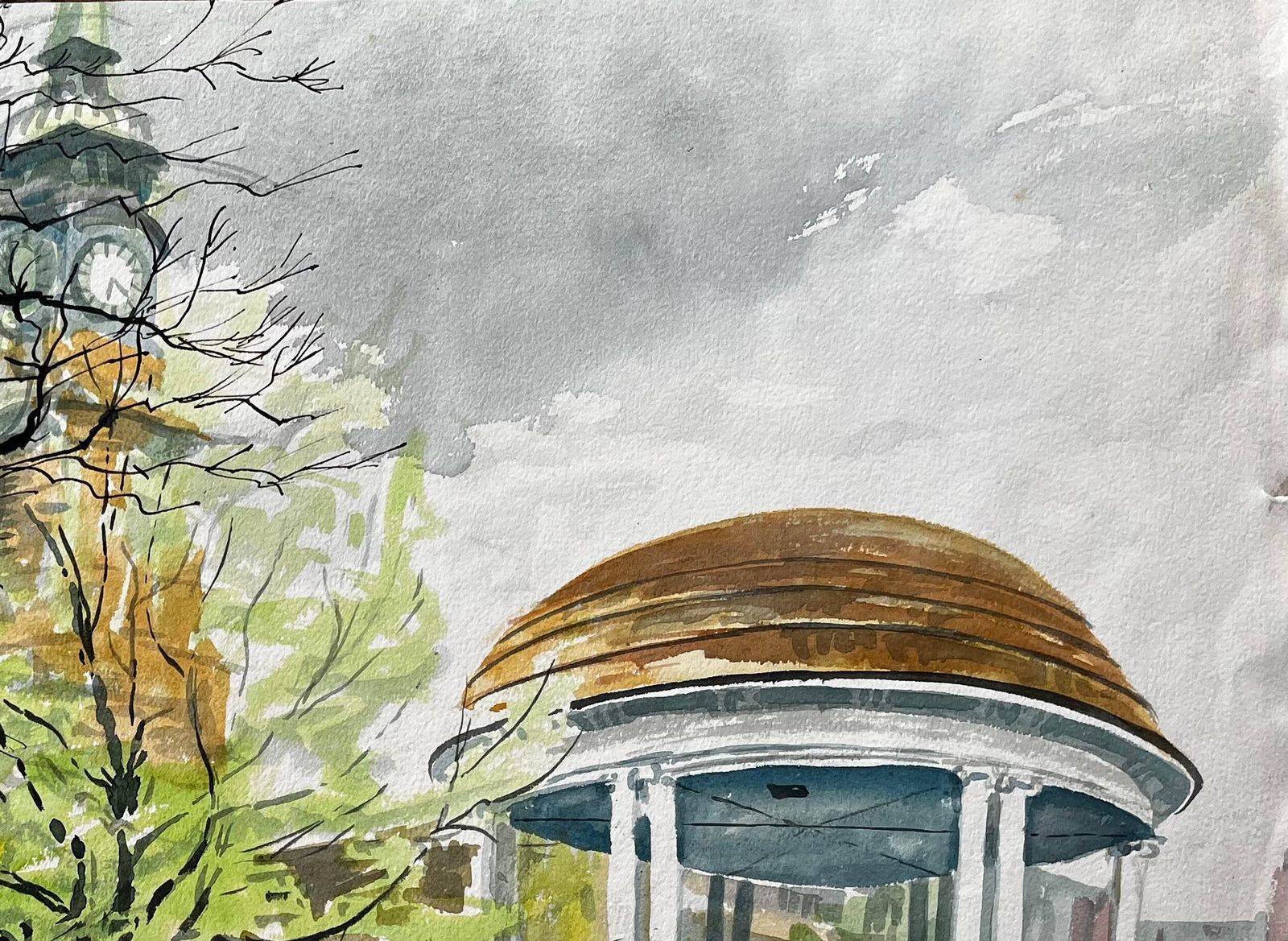 John Steane (B.1931)victorian Clocktower And Bandstand Spring Scene Watford Park Watercolour1992 photo 316.0