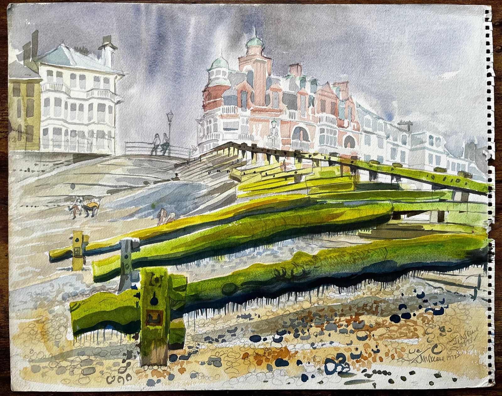 John Steane (B.1931)worthing Seafront View With Pier Groynes And Promenade Architecture 19731973 photo furniture