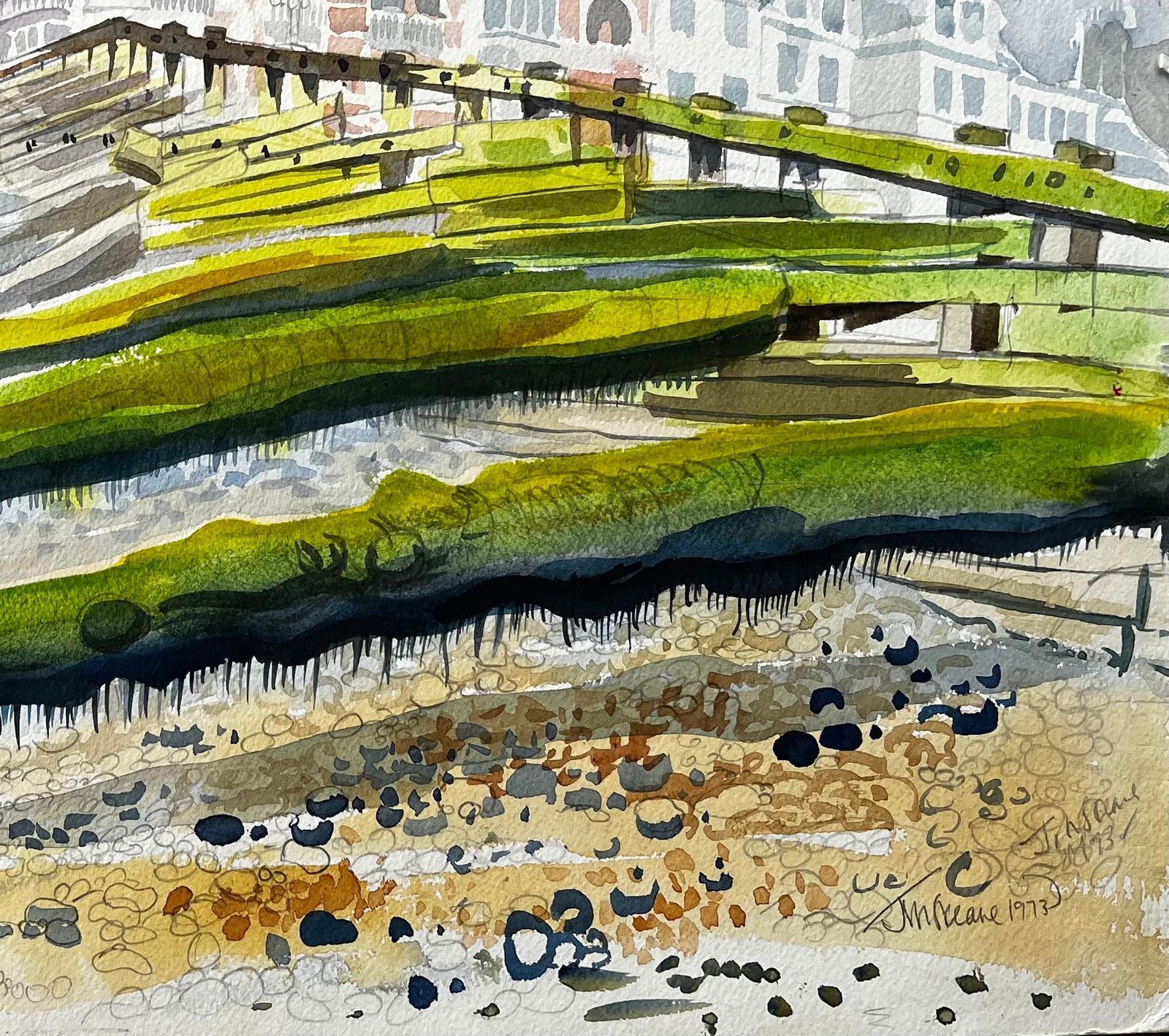 John Steane (B.1931)worthing Seafront View With Pier Groynes And Promenade Architecture 19731973 photo for sale