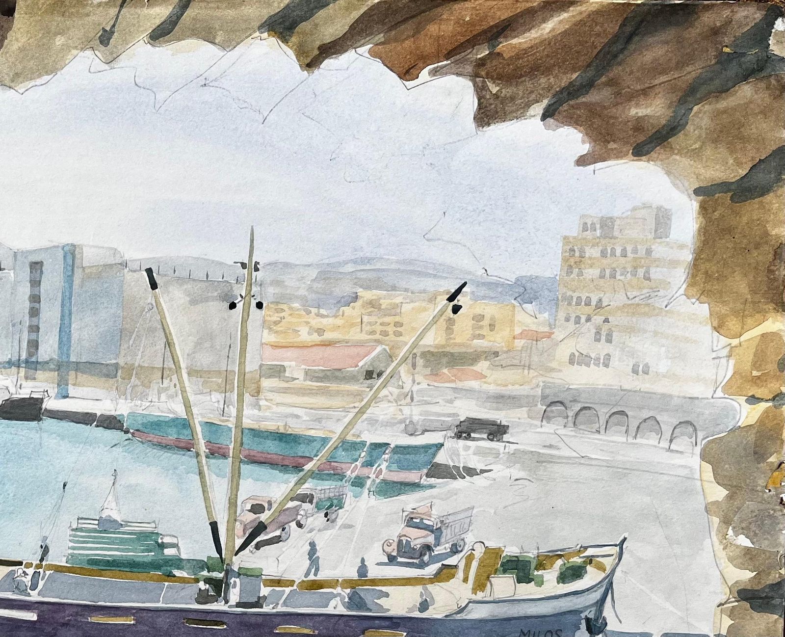 John Steane (B.1931)heraklion Harbour Crete Ship Milos Greek Port Scene Signed 1967 Watercolour1967 photo Art