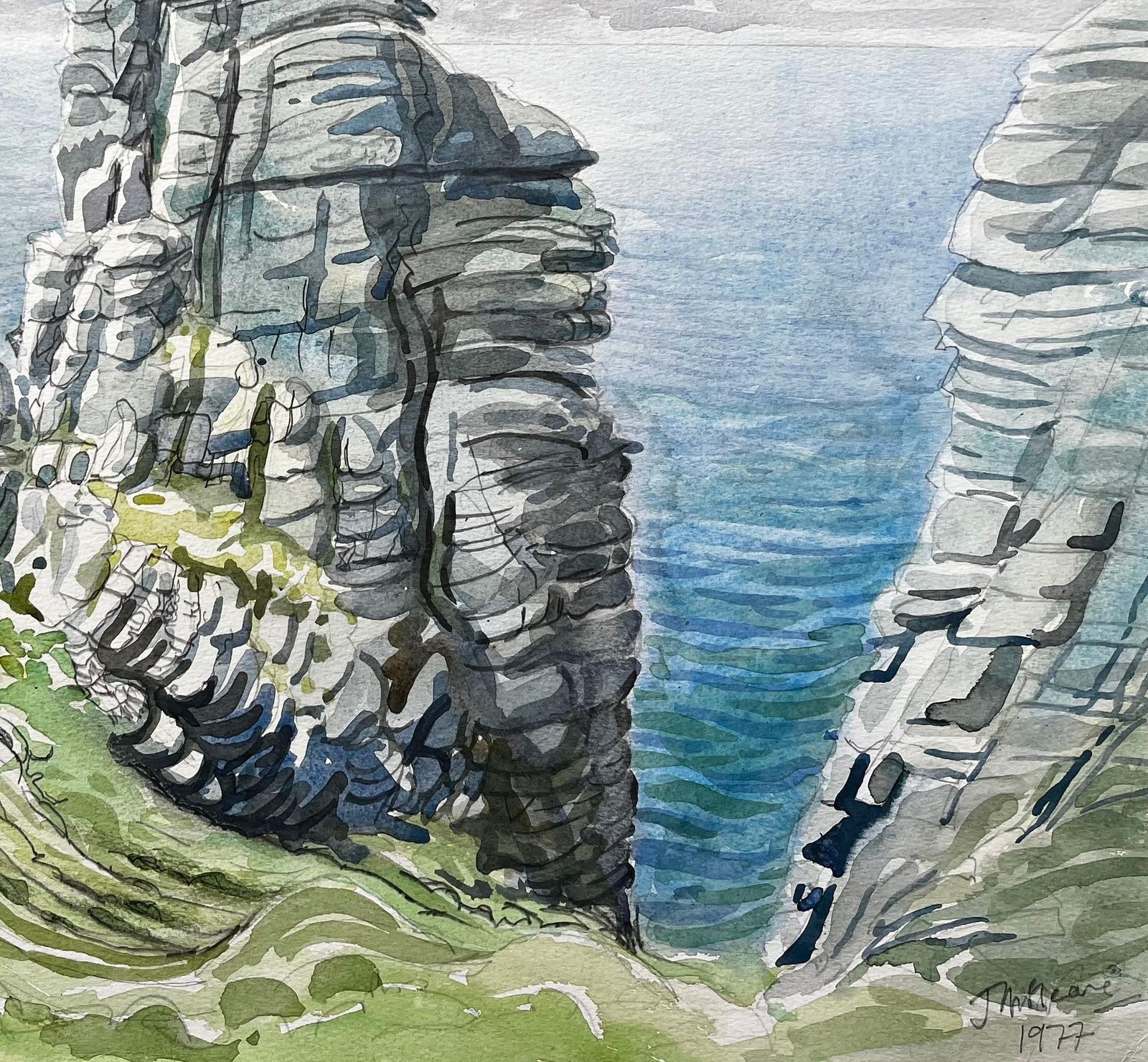 John Steane (B.1931)dorset Coast Rock Formations And Sea View 1977 By John Steane1977 photo for sale