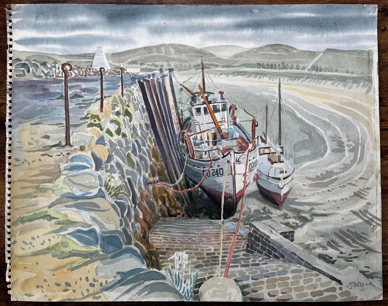 John Steane (B.1931)shetland Harbour Fishing Boats At Low Tide By British Artist John Steane photo furniture
