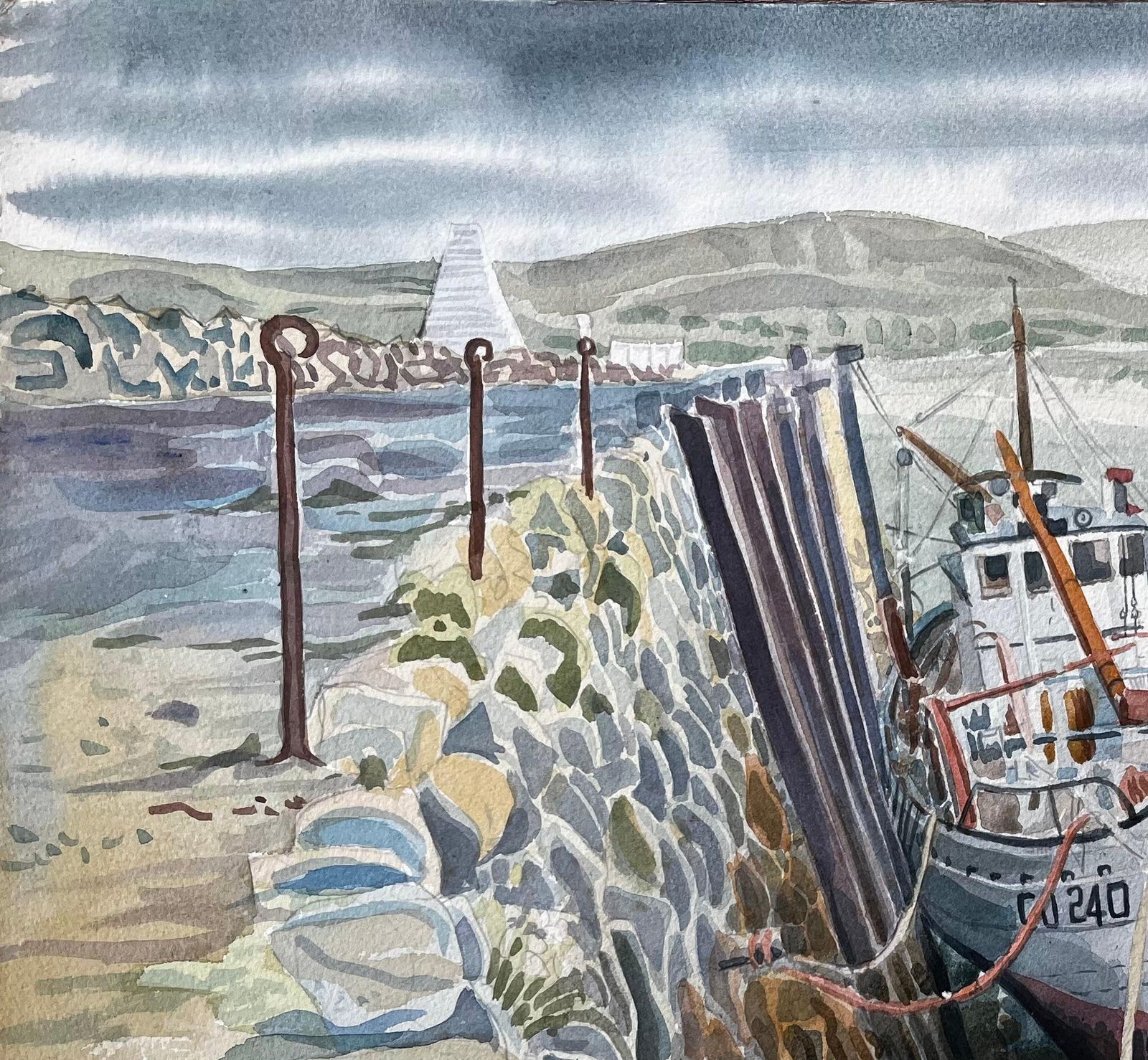 John Steane (B.1931)shetland Harbour Fishing Boats At Low Tide By British Artist John Steane photo Art
