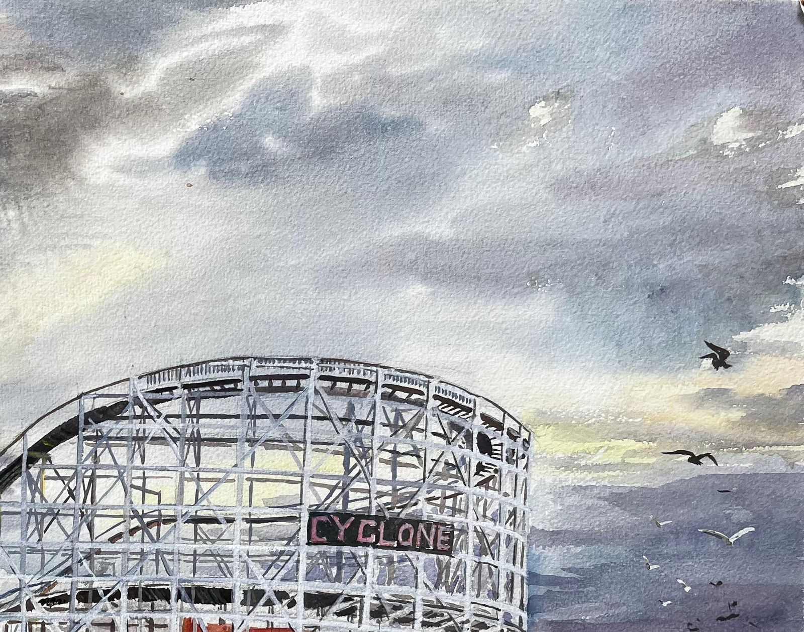John Steane (B.1931)southport Cyclone Rollercoaster Fairground Scene 1959 By John Steane1959 photo for sale