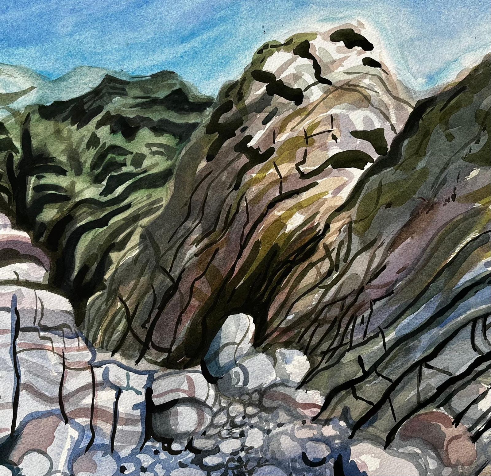John Steane (B.1931)dorset Coast Abstract Rock Formations With Pebble Beach 1990 Signed Watercolour1990 photo buy
