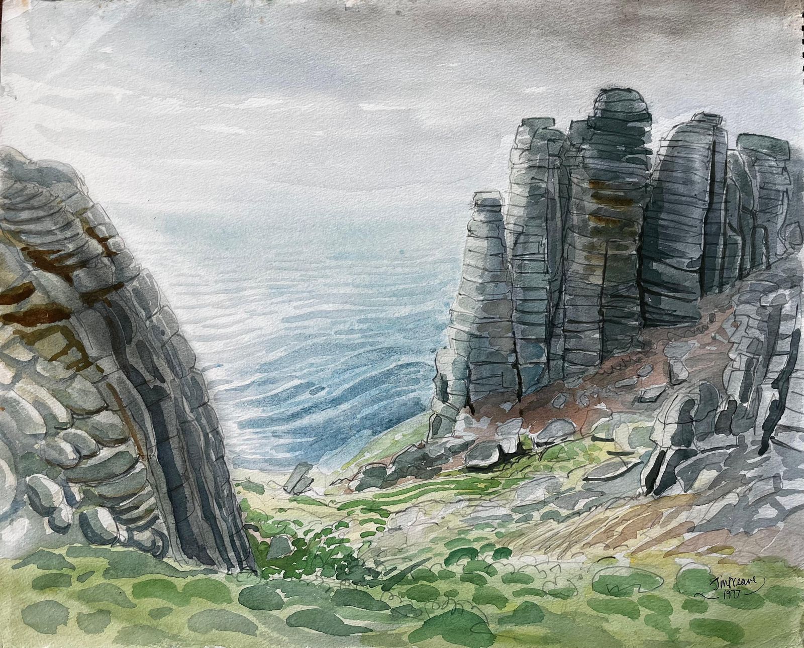 John Steane (B.1931)dorset Coastal Cliffs Seascape With Rock Formations Watercolour 19701977