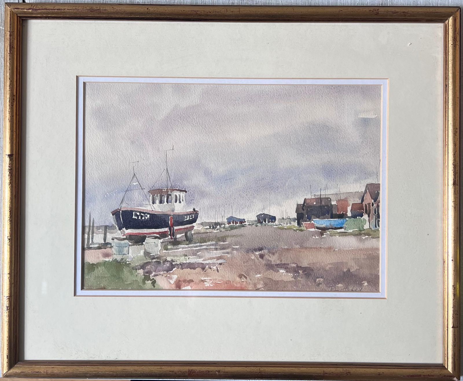 Anthony Herbertfishing Boats Pulled Up On Dry Land Beside A Rough Coastal Track Watercolour photo furniture