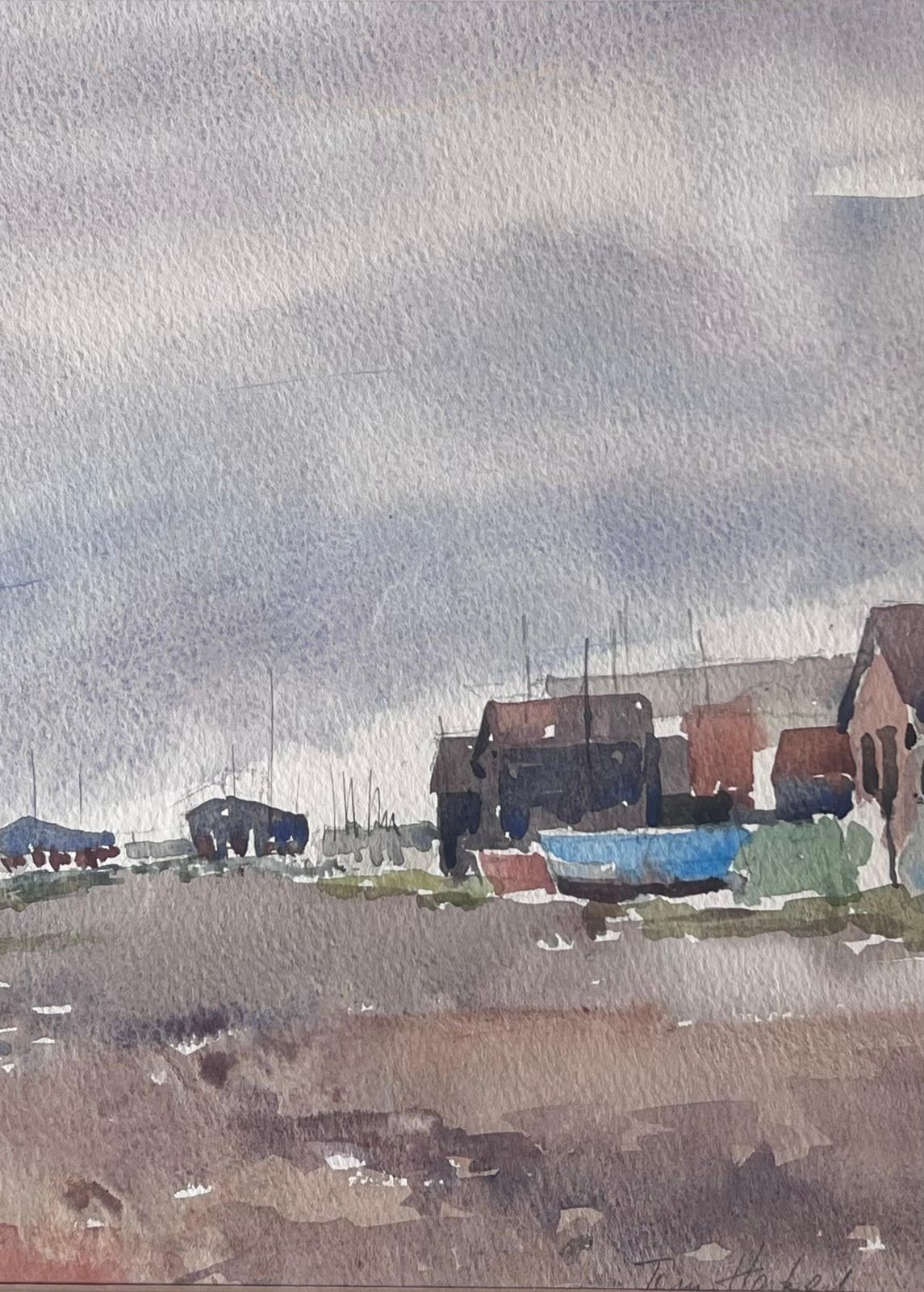 Anthony Herbertfishing Boats Pulled Up On Dry Land Beside A Rough Coastal Track Watercolour photo buy