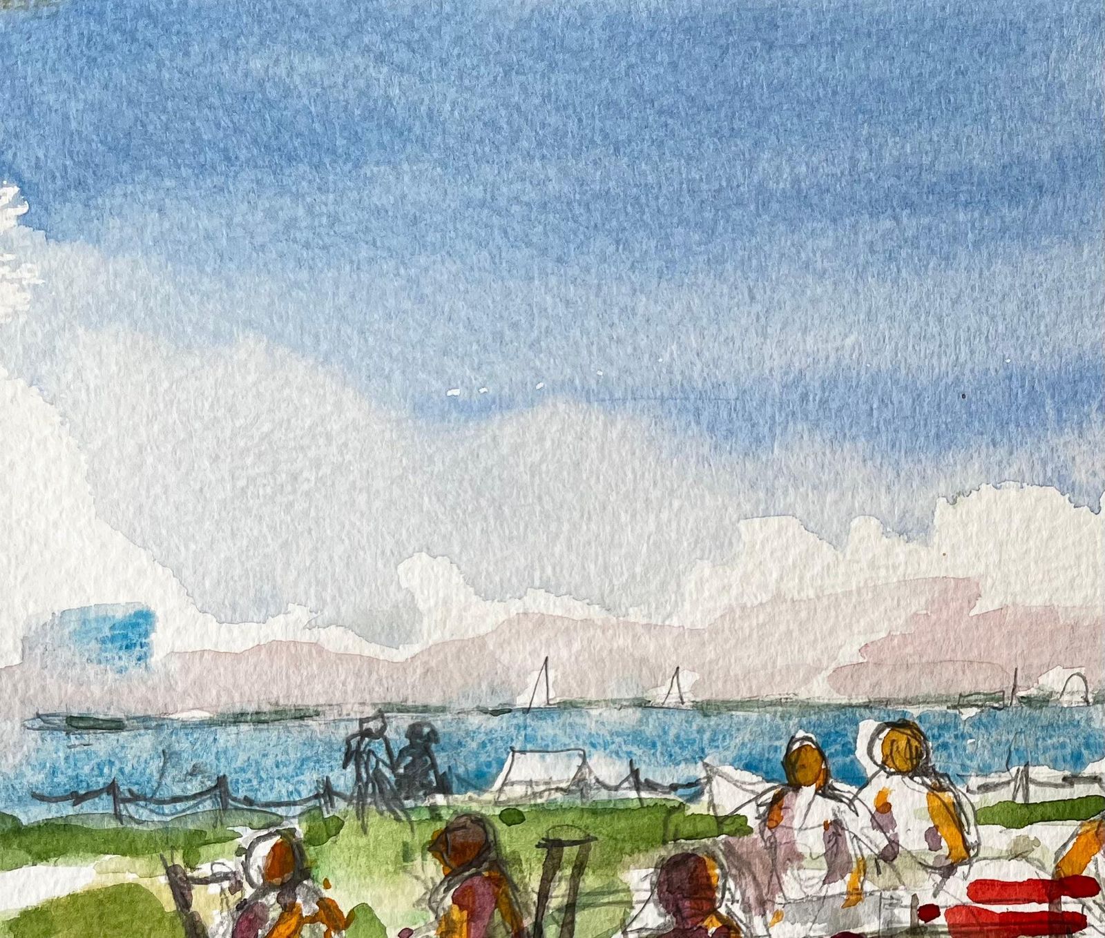 John Steane (B.1931)osborne House Beach Scene Isle Of Wight 2018 Watercolour Figures And Sea View2018 photo 418.0
