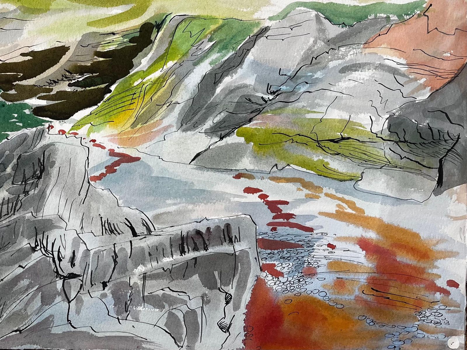 John Steane (B.1931)cliffs And Rock Pools On The Dorset Coastline Expressive Coastal Watercolour photo vinterior