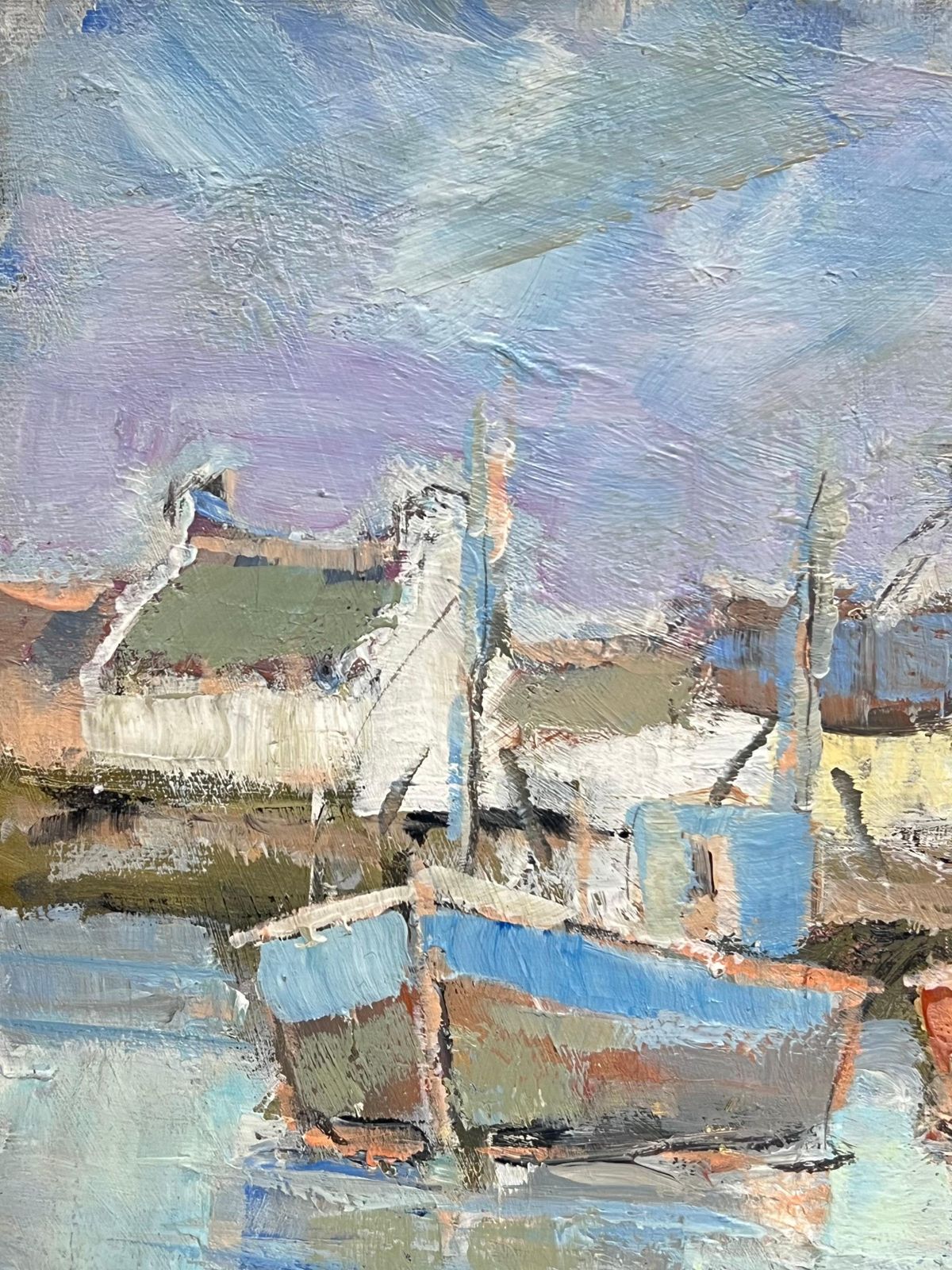 Fanch Lelbright & Colourful Boats In The Blue Summer Harbour French Oil Painting photo Art