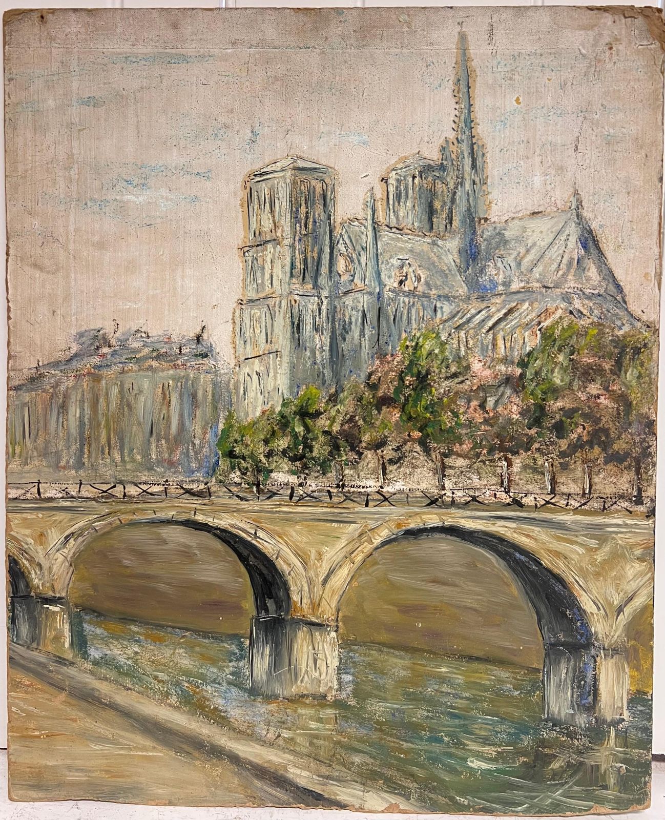 Jean Fourienotre Dame De Paris With Bridge Over The Seine Landscape Oil Painting photo furniture