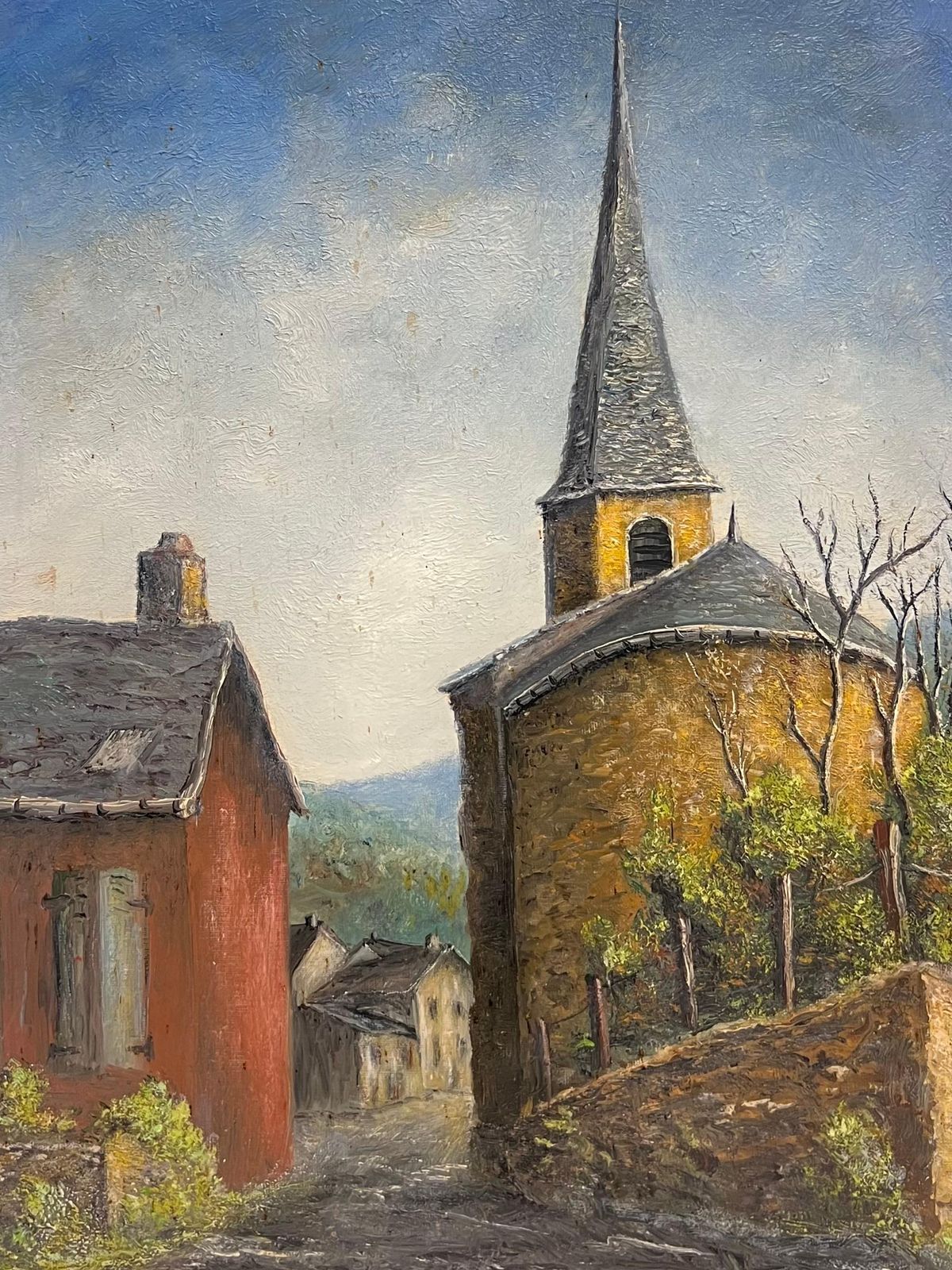 Jean Fouriehilltop Church With Red House In A Mountain Village Landscape Oil Painting