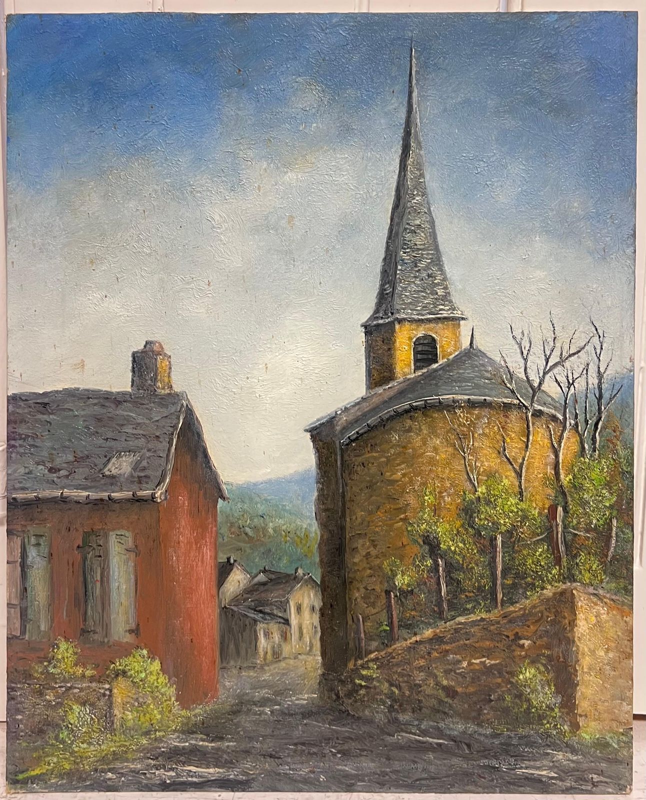 Jean Fouriehilltop Church With Red House In A Mountain Village Landscape Oil Painting photo furniture