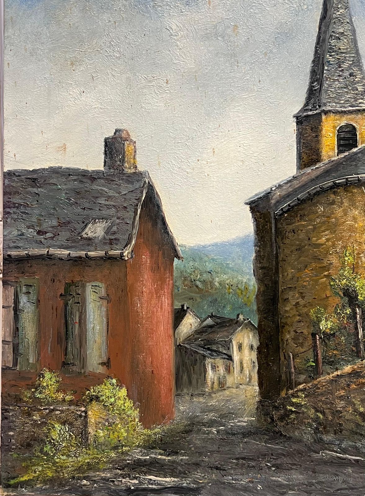 Jean Fouriehilltop Church With Red House In A Mountain Village Landscape Oil Painting photo Art